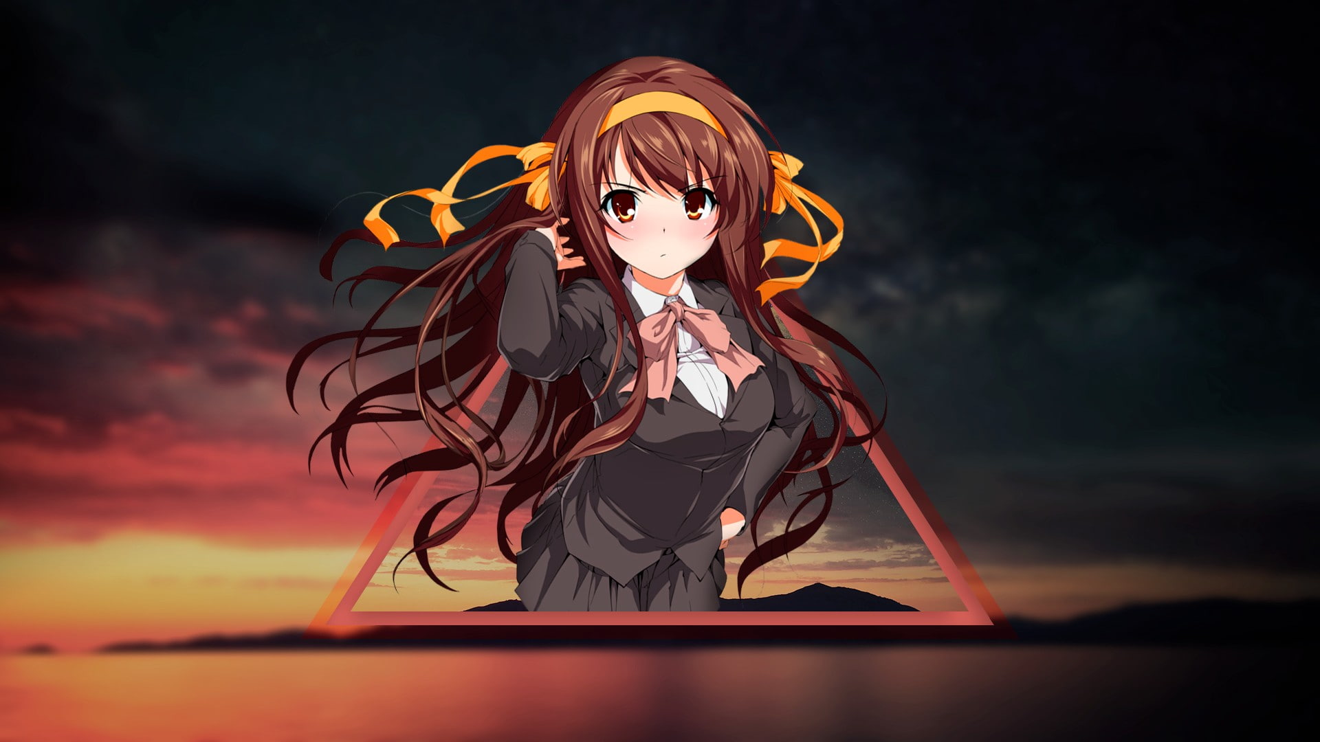 girls, haruhi, movies, school uniform, Pacific Ocean, px, x, pacific, melancholy, art, Anime Girls, rays, The Melancholy of Haruhi Suzumiya, har, entertainment, HD Wallpaper