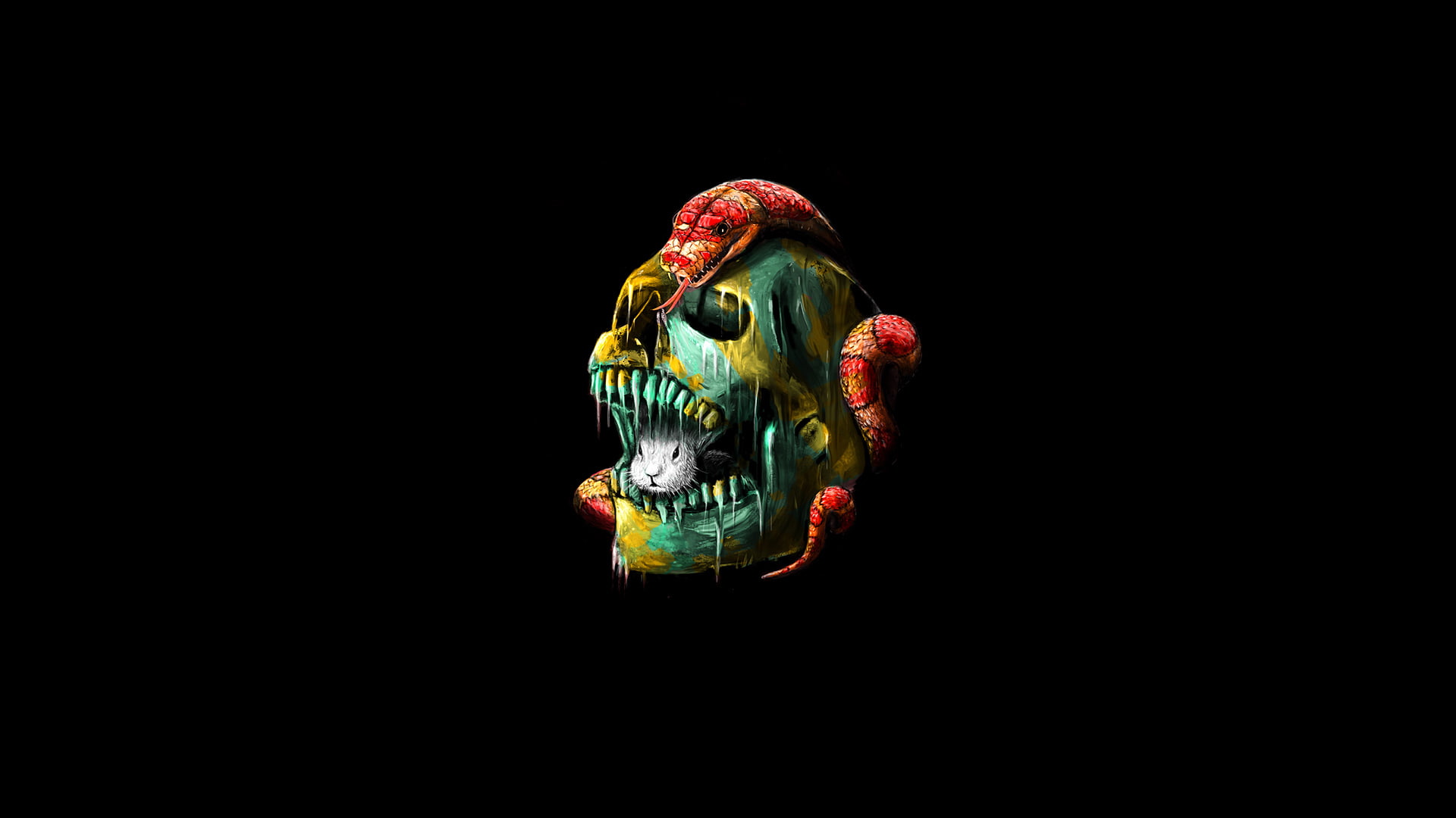 sake, skull, 1080P, snake, rabbit, HD Wallpaper