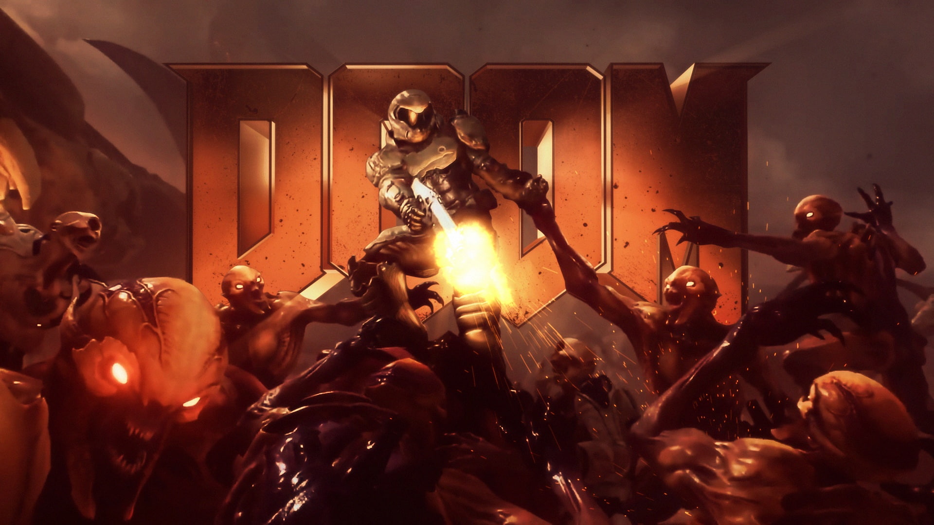 dark, futuristic, 1080P, video, horror, fps, fighting, evil, doom, game, warrior, sci-fi, technics, action, HD Wallpaper
