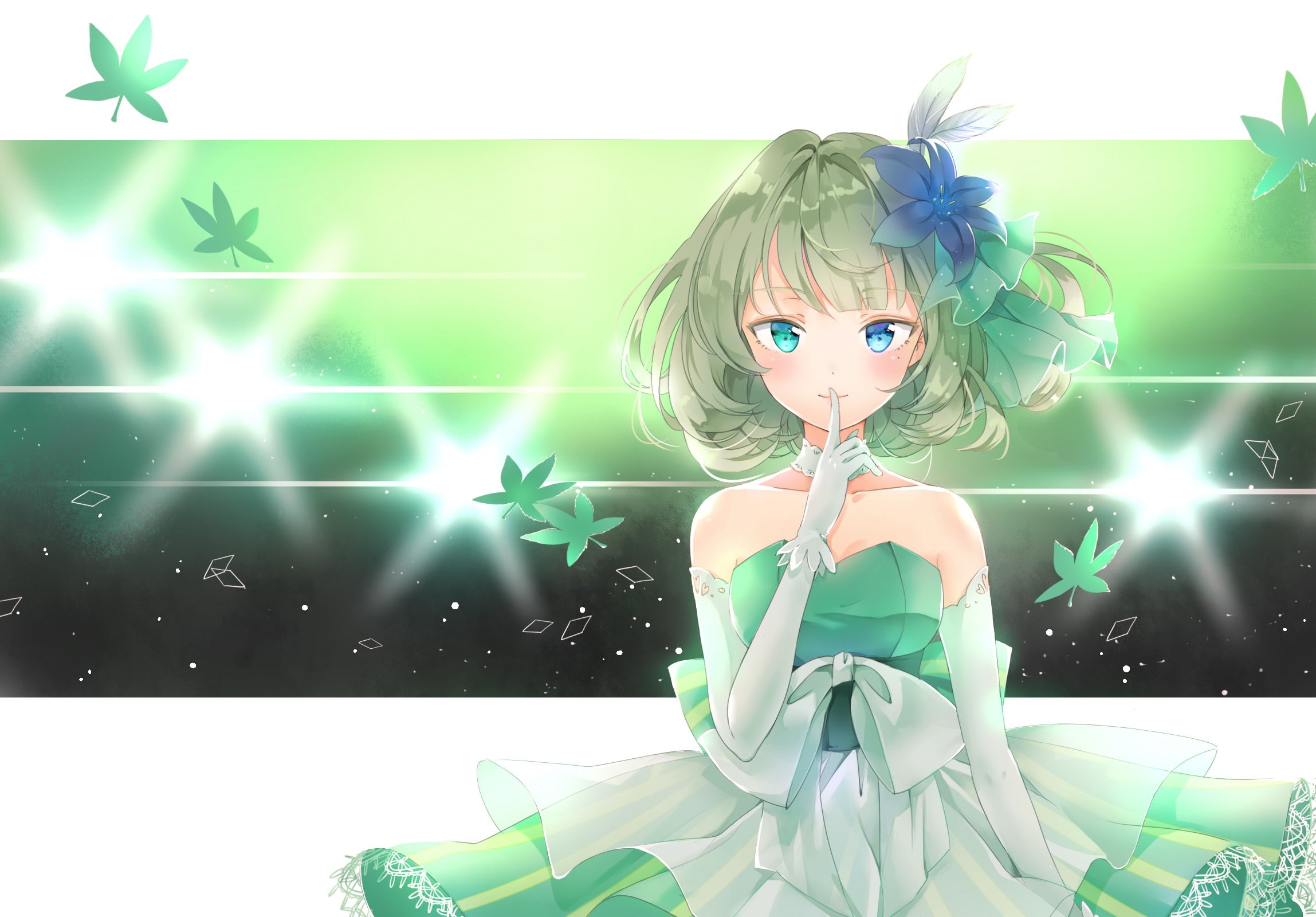 Takagaki Kaede, hair ornament, heterochromia, anime, dress, short hair, 1080P, elbow gloves, anime girls, HD Wallpaper