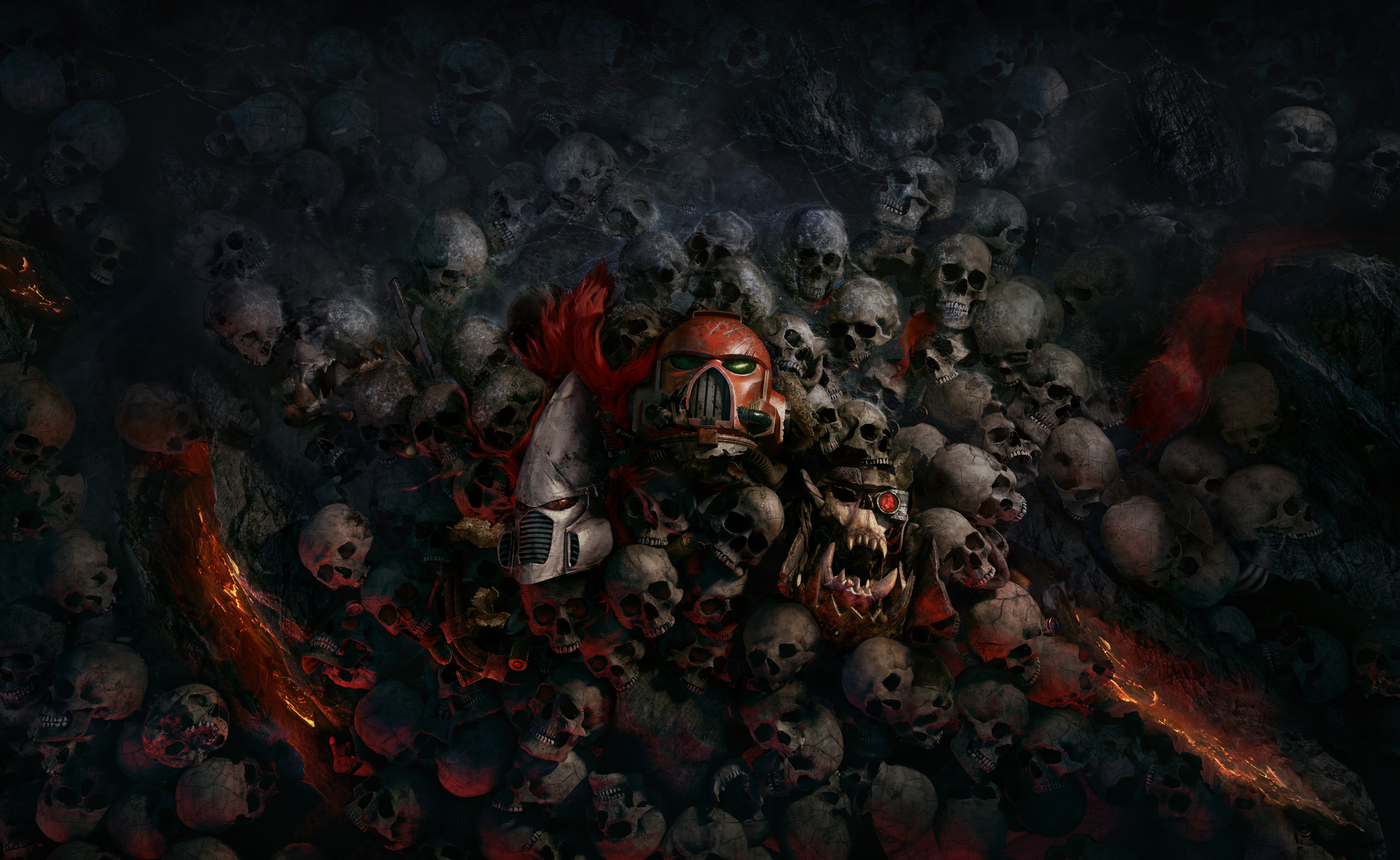 male likeness, horror, skull, no people, human representation, Relic Entertainment, spooky, religion, Warhammer 40000: Dawn Of War, spirituality, art and craft, HD Wallpaper