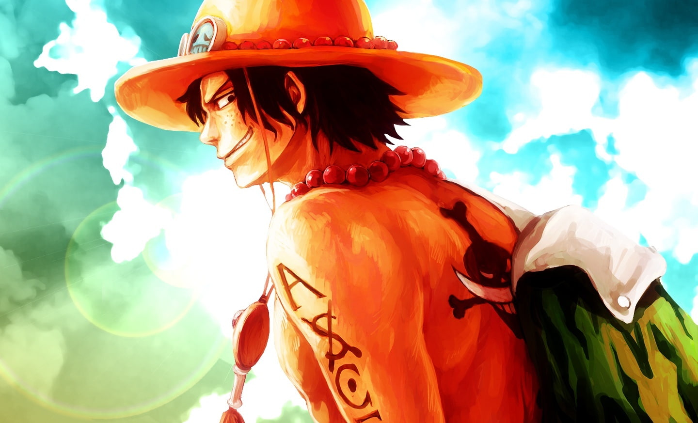 orange color, gol d, low angle view, leisure activity, real people, one piece, portegas, Anime, Artistic, sky, one person, sunlight, day, glasses, lifestyles, HD Wallpaper