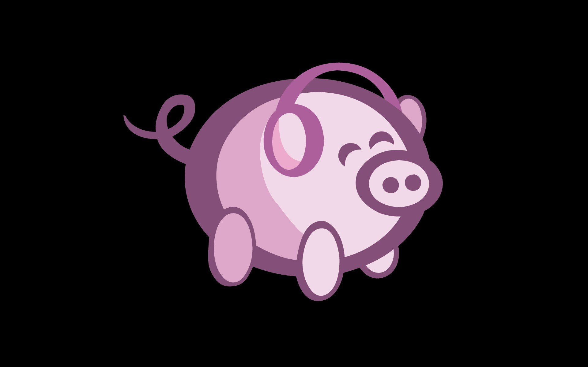 purple, oink bittorrent pigs music headphones, creativity, indoors, night, lighting equipment, animal representation, shape, black background, art and craft, HD Wallpaper