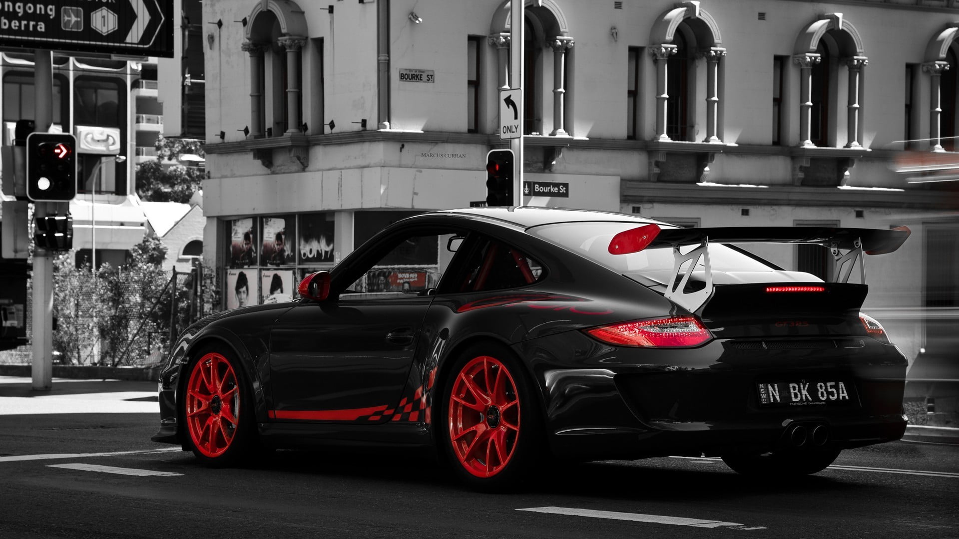 Porsche 911 GT3, selective coloring, 1080P, road, mode of transportation, coupe, photo, building, outdoors, day, selective, car, travel, city, building exterior, HD Wallpaper