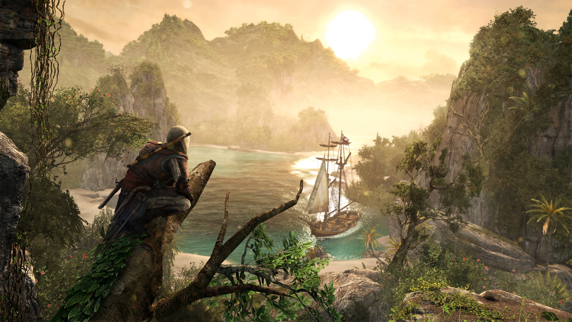 tranquil scene, outdoors, men, non-urban scene, water, Edward, mountain, forest, Assassins Creed IV: Black Flag, 1080P, real people, scenics - nature, HD Wallpaper