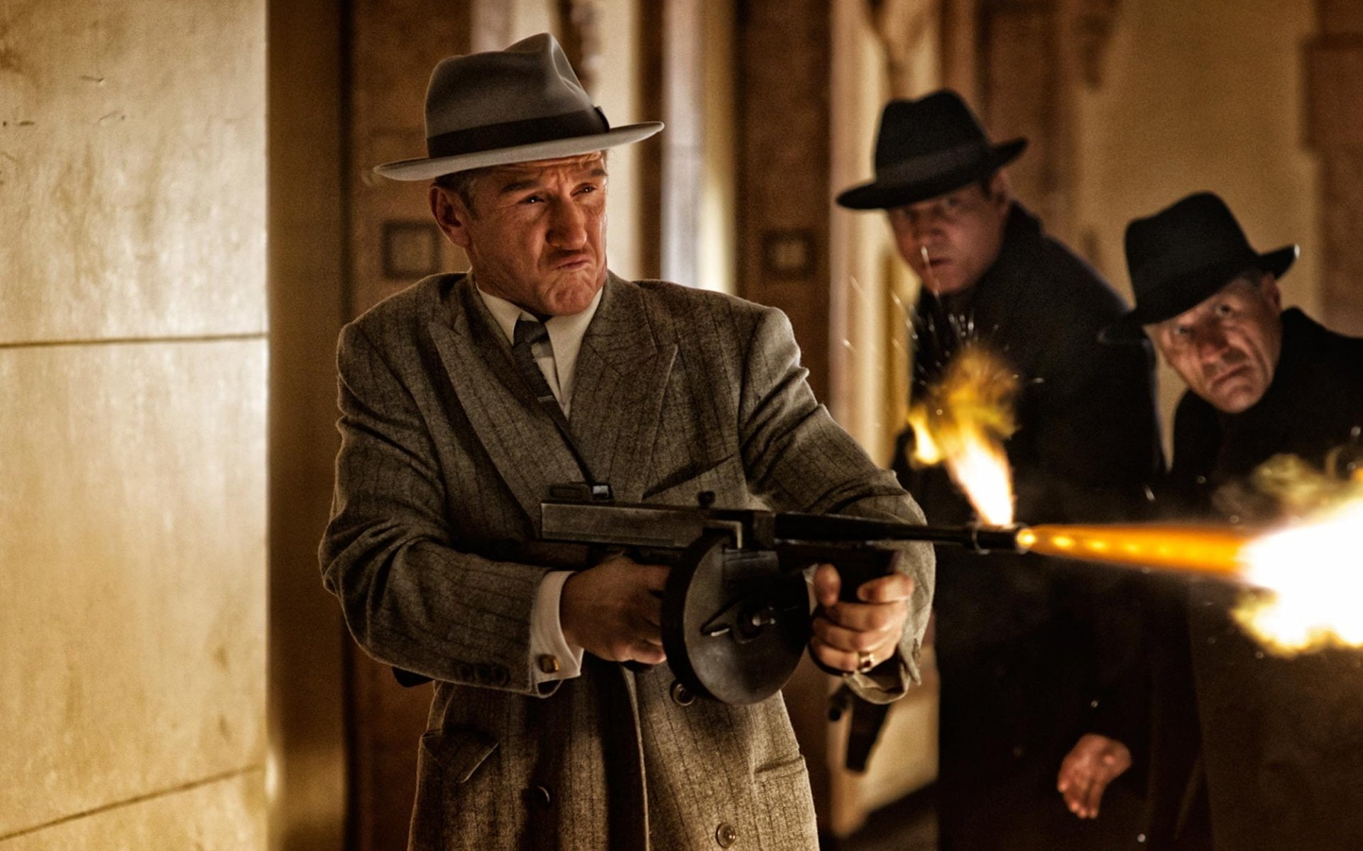 gun, squad, weapon, mafia, crime, drama, gangster, action, machine, penn, 1080P, HD Wallpaper