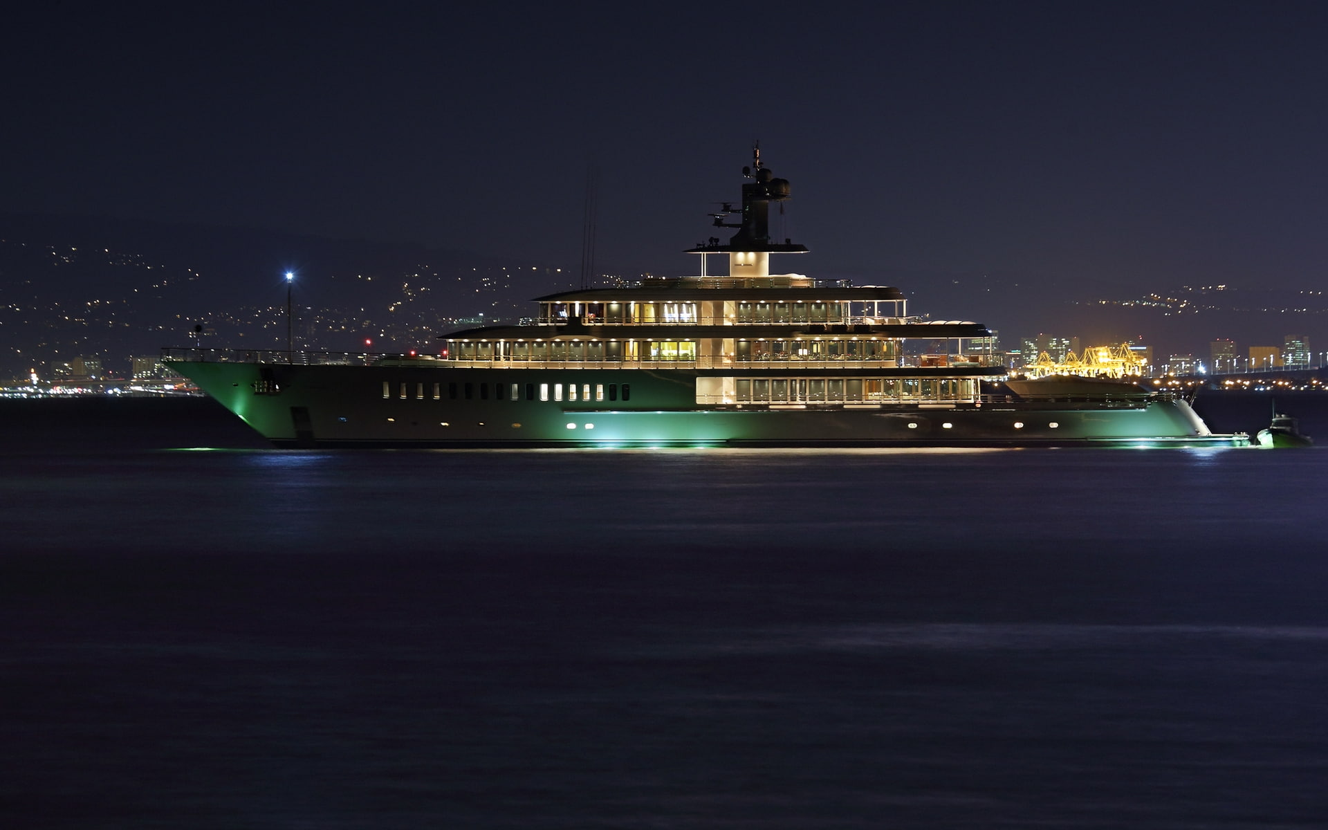 yacht, sea, boat, superyacht, luxury, night, 1080P, HD Wallpaper