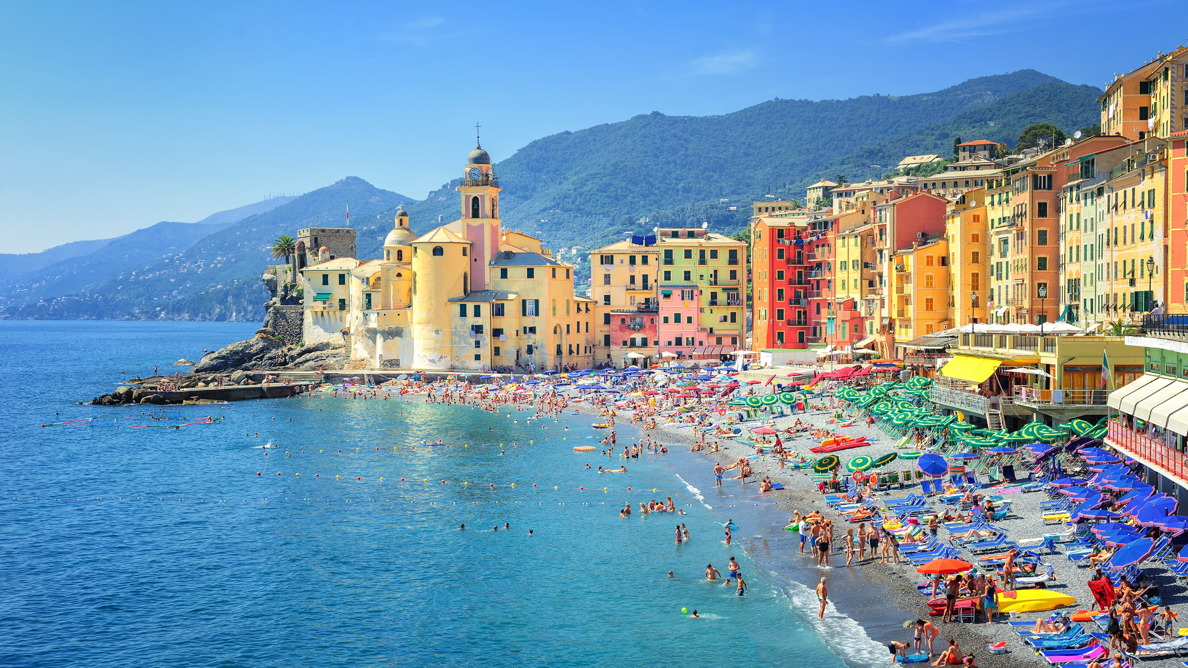 europe, 4K, colorful, coast, shore, camogli, portofino, liguria, italy, genova, beach, HD Wallpaper