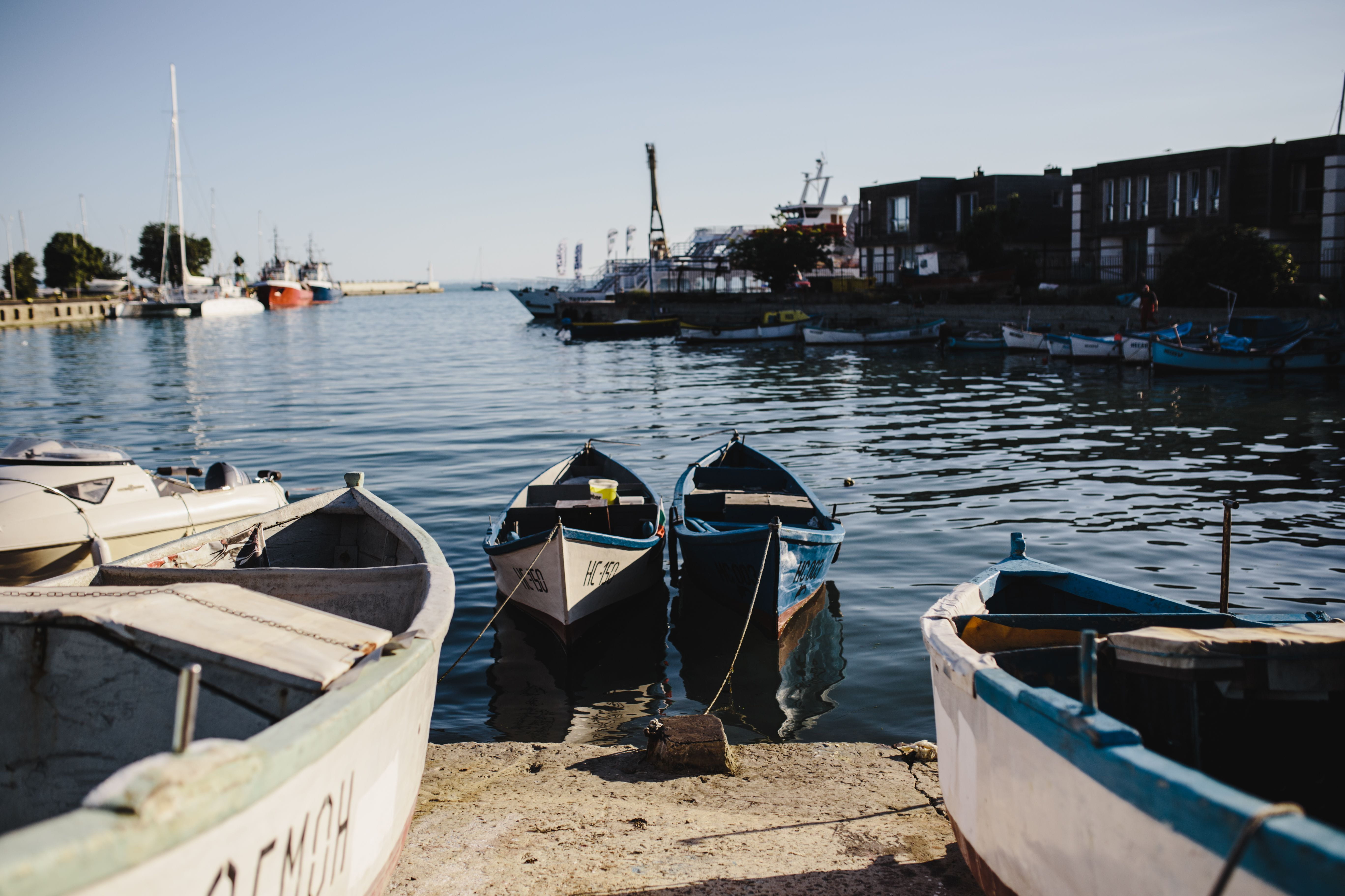 transportation, unesco, boats, architecture, canal, black sea, fishing Boat, nature, Nessebar, trip, sunlight, sea, travel, 5K, Bulgaria, sailboat, wooden post, HD Wallpaper