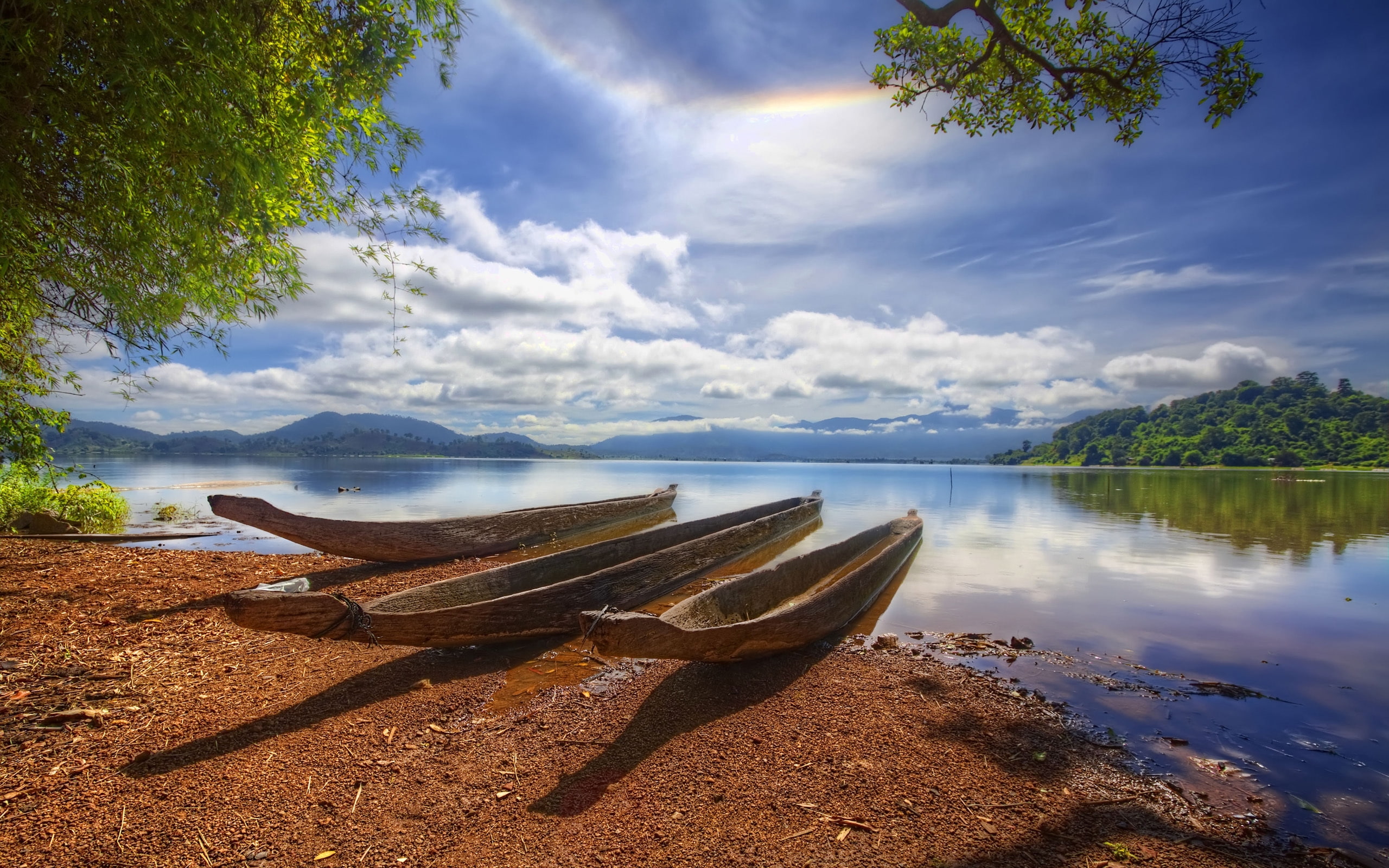 anchored, sea, boats, 2K, water, shore, summer, background, HD Wallpaper