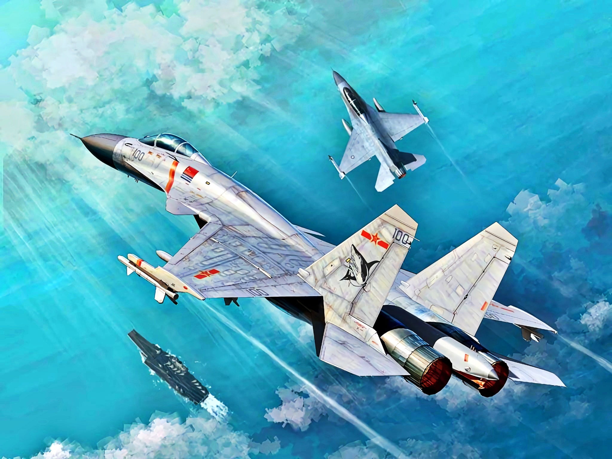 F-16, 1080P, Shenyang, the carrier, carrier-based fighter, China, J-15, HD Wallpaper