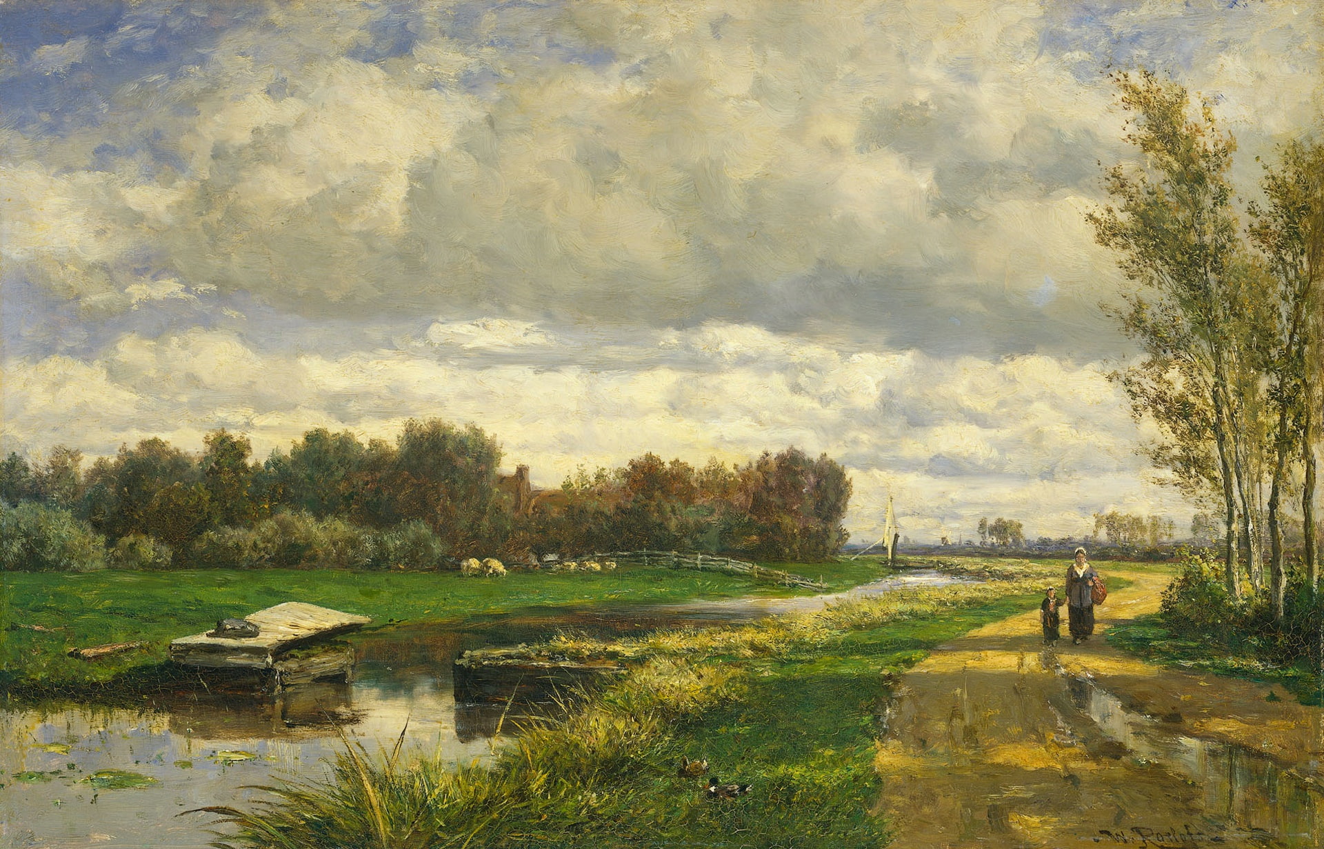 The landscape around the Hague, oil, Willem Roelofs, canvas, picture, 1080P, HD Wallpaper