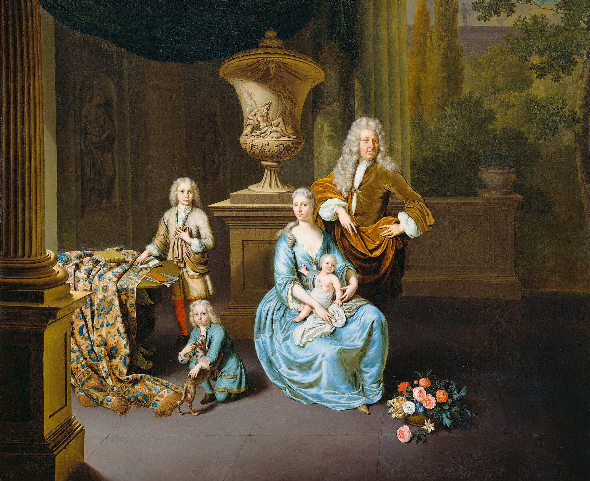 portrait, canvas, oil, Willem van Mieris, Baron Diederik with his Wife and Three Sons, picture, 1080P, HD Wallpaper
