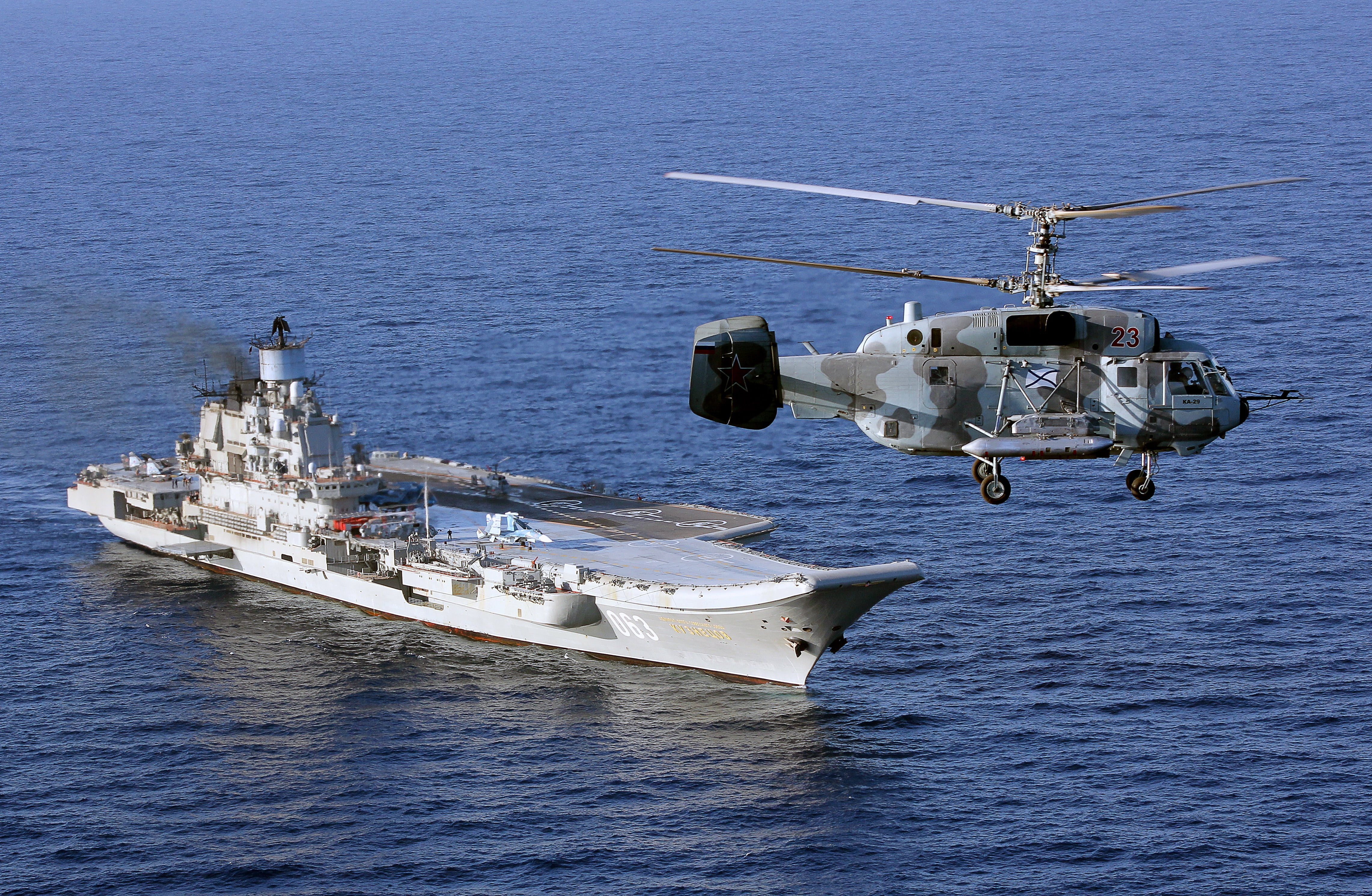 sea, Ka-29, freight transportation, mode of transportation, nature, navy, business, transportation, aircraft carrier, cruiser, military training, incidental people, HD Wallpaper