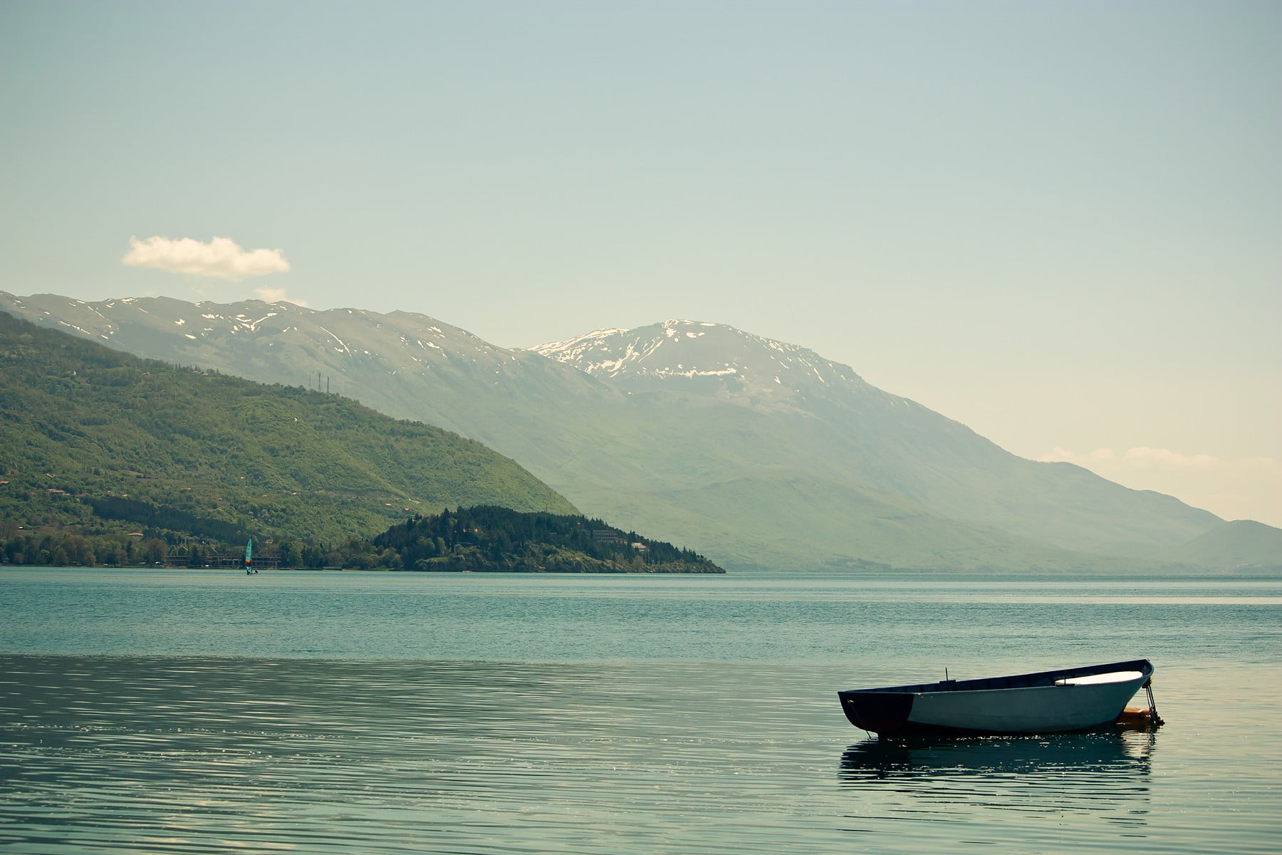 gray, mountain range, outdoors, boat, mountain, tranquil scene, sky, travel, beauty in nature, anchored, lake, scenics - nature, waterfront, tranquility, HD Wallpaper