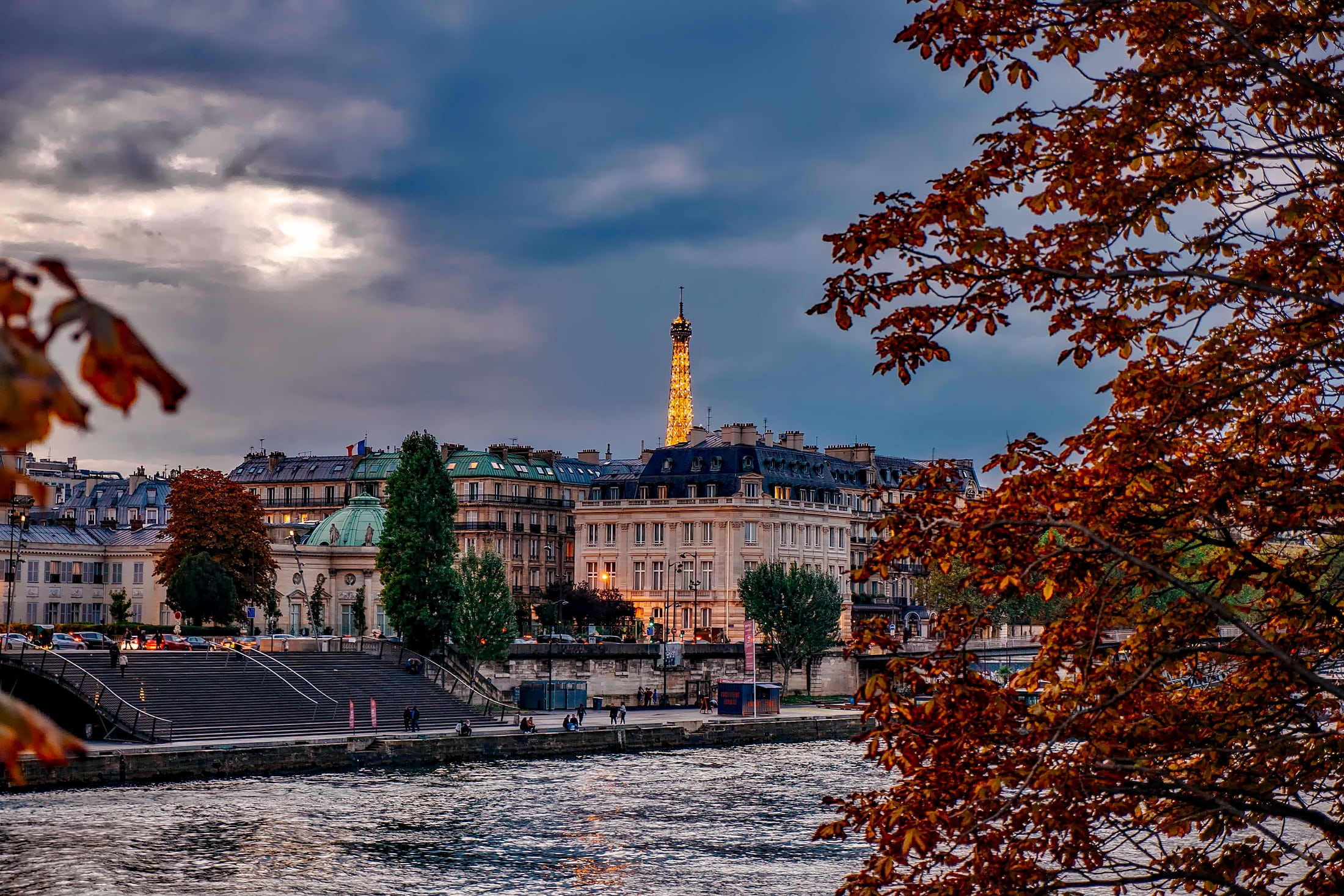 building exterior, sky, seine, plant, tourism, reflections, clouds, france, nature, no people, brown, urban, outdoors, sunset, hdr, cloud - sky, 1080P, HD Wallpaper