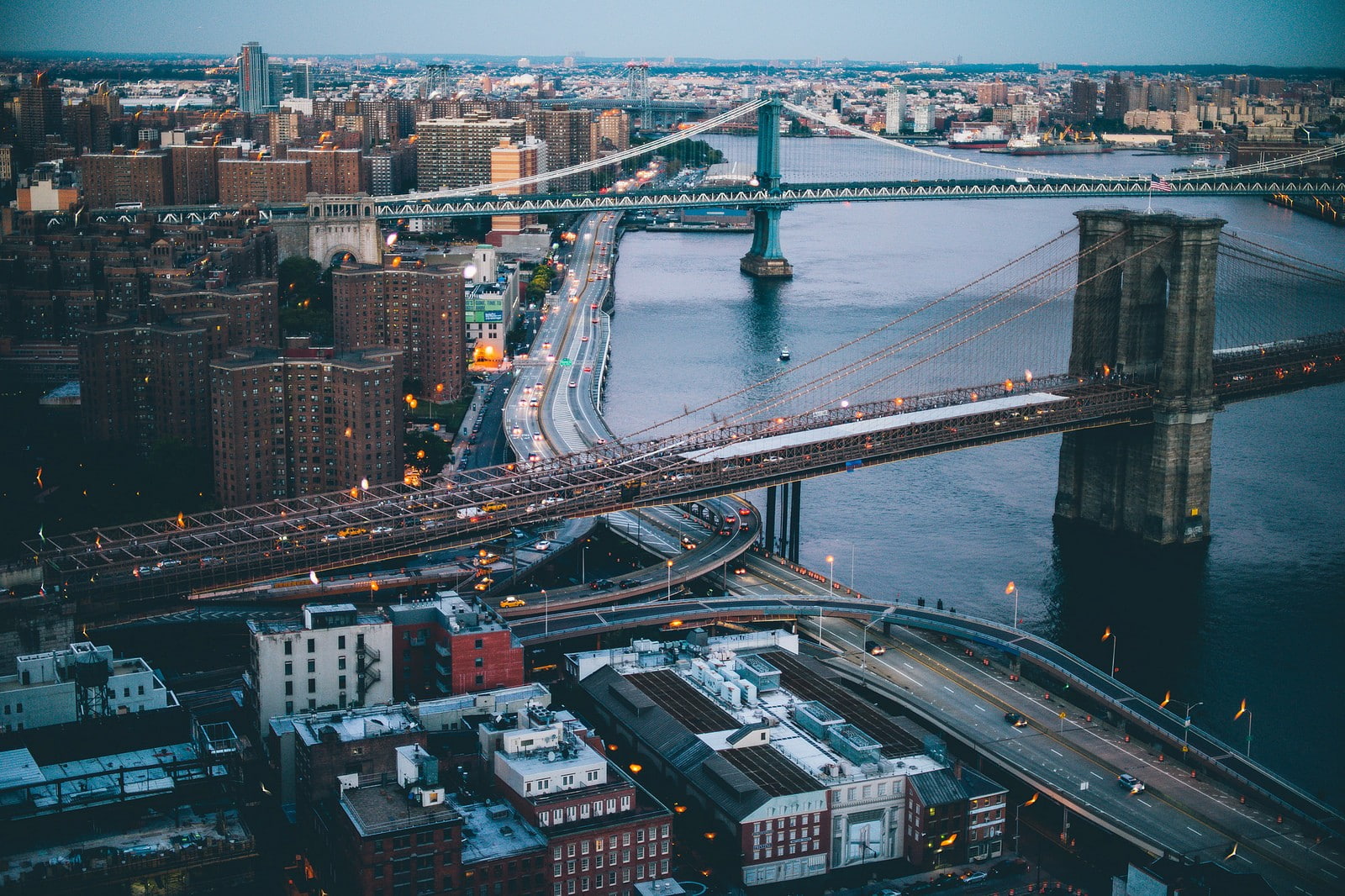 new york city, aerial, view, city, bridge, aerial view, buildings, 720P, york, new, HD Wallpaper