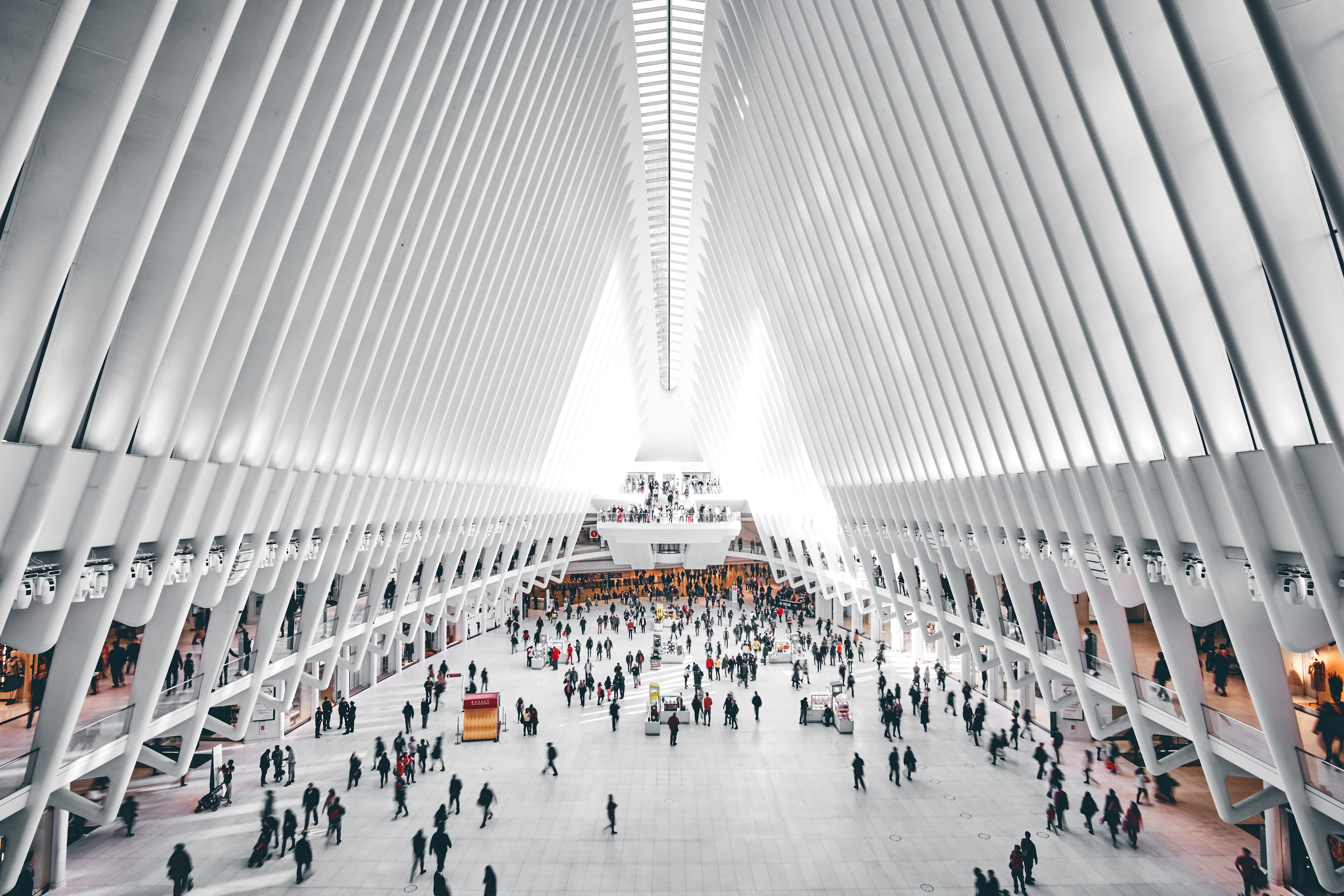women, busy, 5K, skyscraper, symmetry, walking, large group of people, person, modern, ultra wide, architecture, people, transportation, incidental people, HD Wallpaper