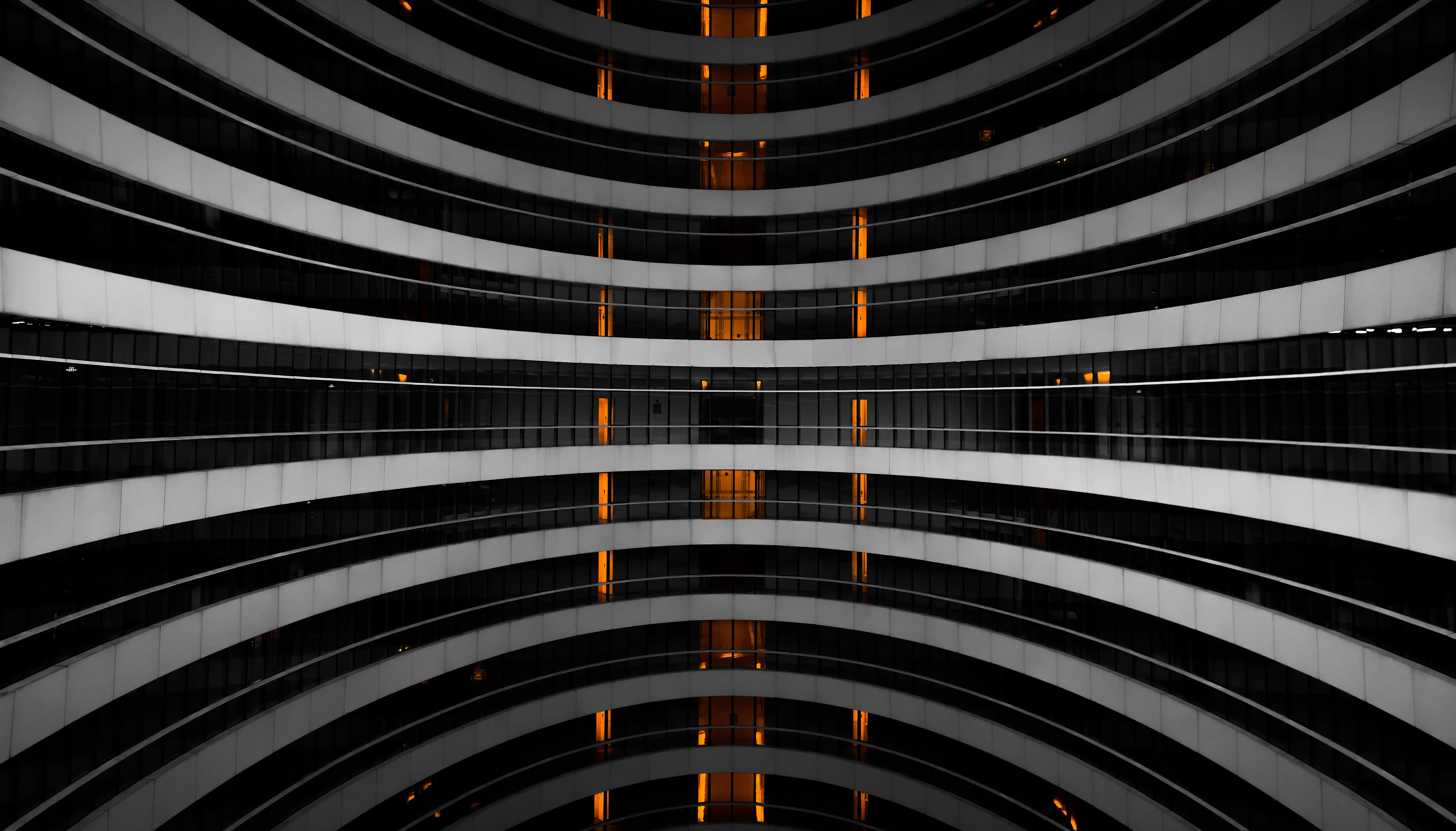 architecture, black and white, abstract, low angle view, geometric shape, parking garage, beijing, outdoors, city, full frame, backgrounds, galaxy soho, HD Wallpaper