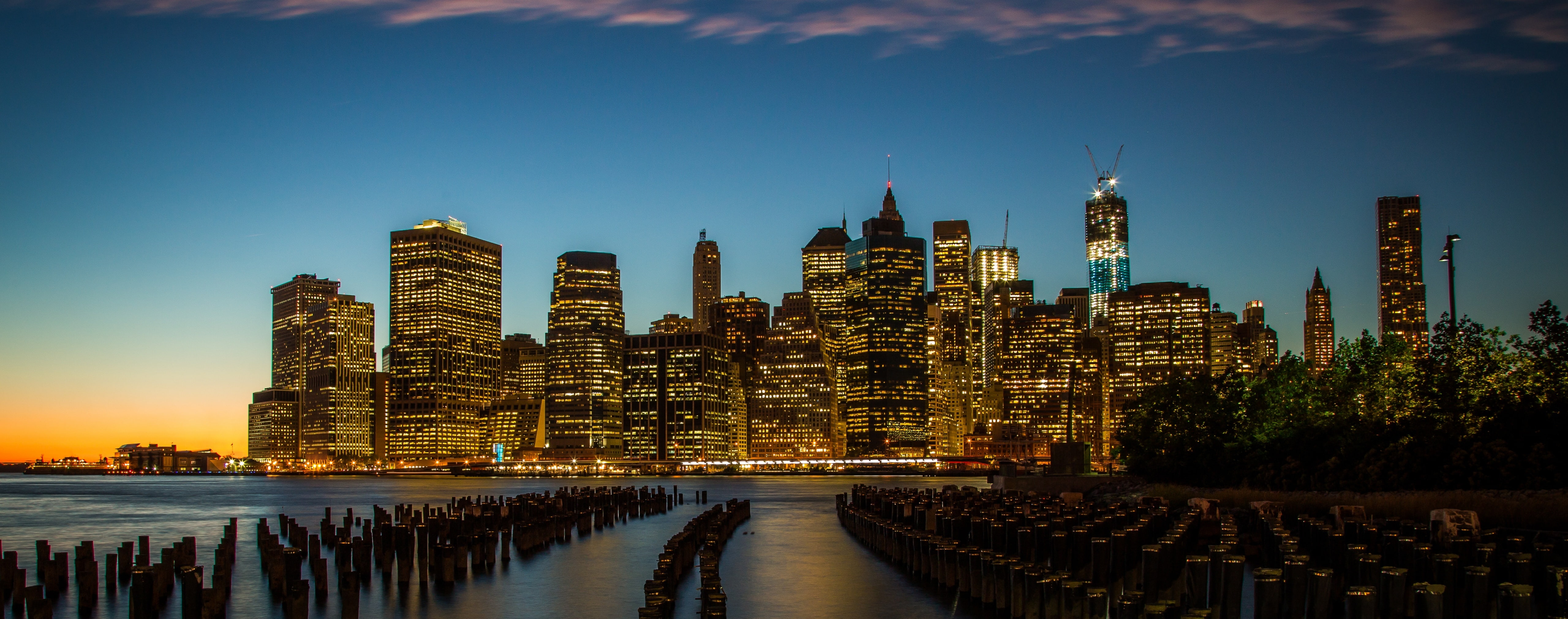 built structure, City, long exposure, building, water, sky, New York, nature, residential district, Cityscape, Urban, urban skyline, dusk, landscape, HD Wallpaper