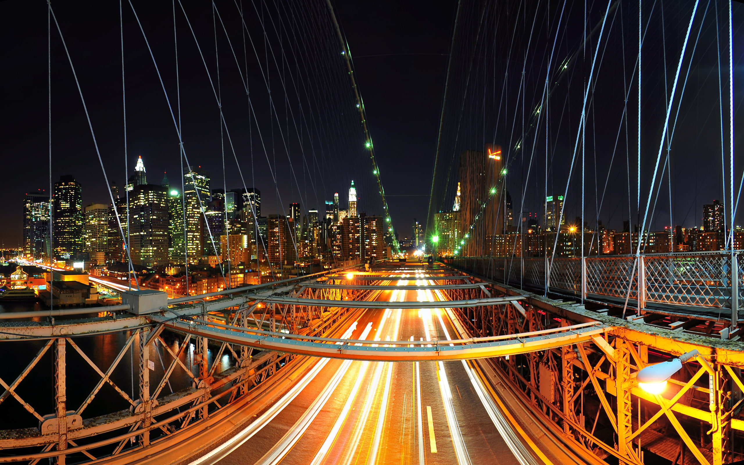 nikond300, roads, rush, york, 2K, city, night, longexposure, newyorkcity, skyline, architecture, cityscape, urban, lights, fisheye, bridges, newyork, new, HD Wallpaper