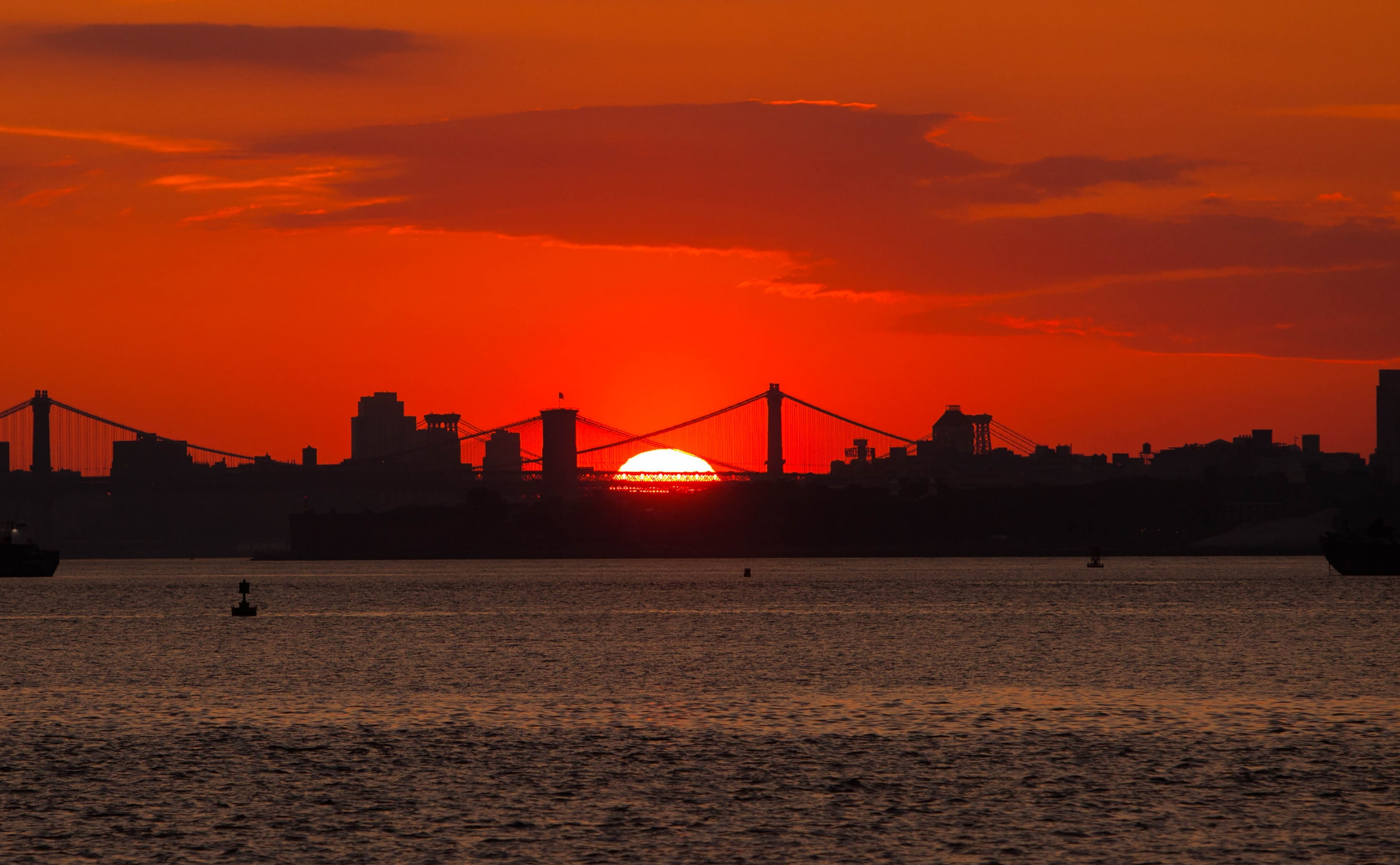 outdoors, connection, architecture, bridge, silhouette, redsunrise, sunset, water, york, Manhattan, Sunrise, Nature, skyline, Morning, worldtradecenter, HD Wallpaper