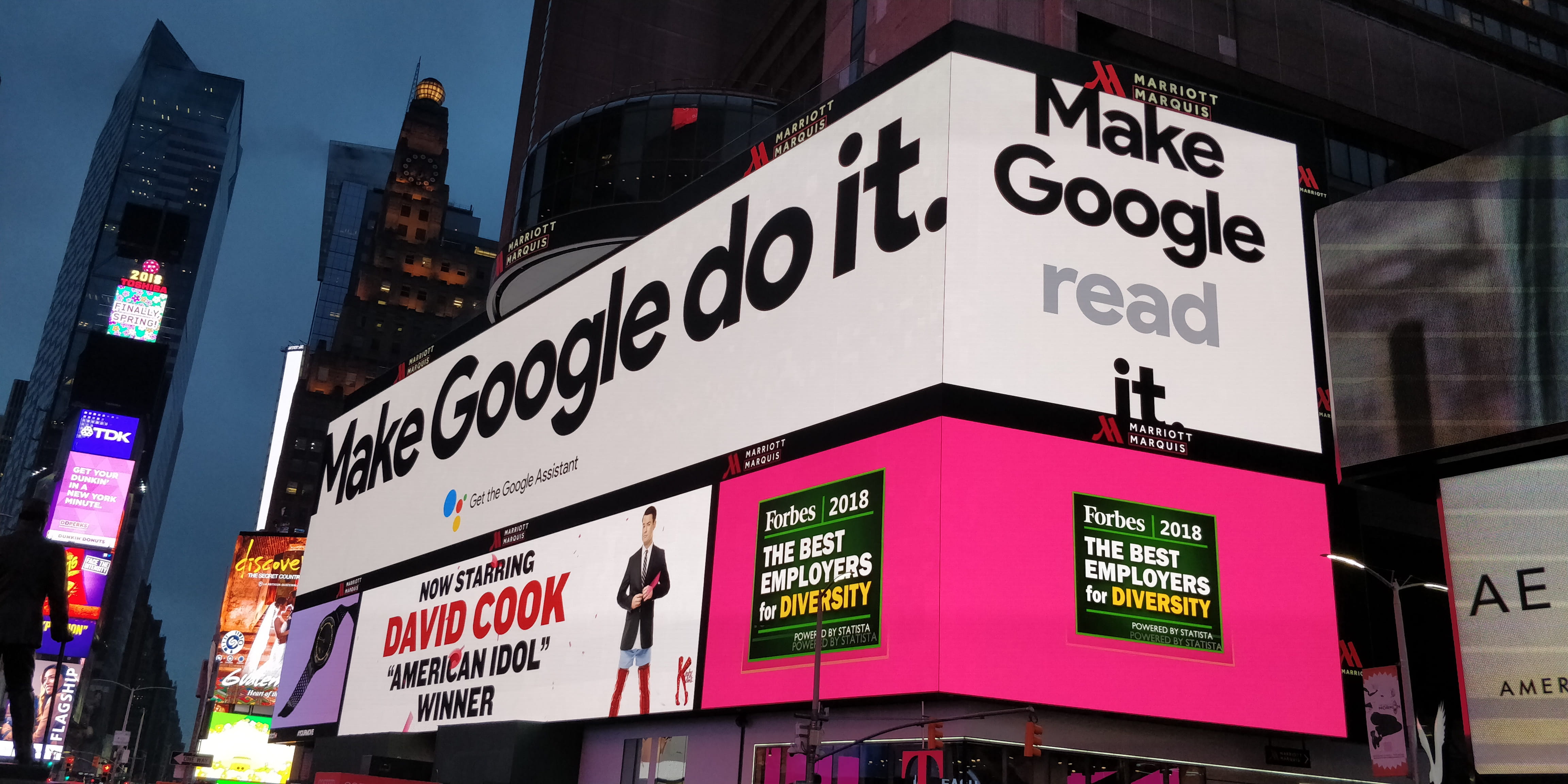 timesquare, information, no people, financial district, travel, western script, times square, building, city, night, 4K, billboard, google, sign, architecture, HD Wallpaper