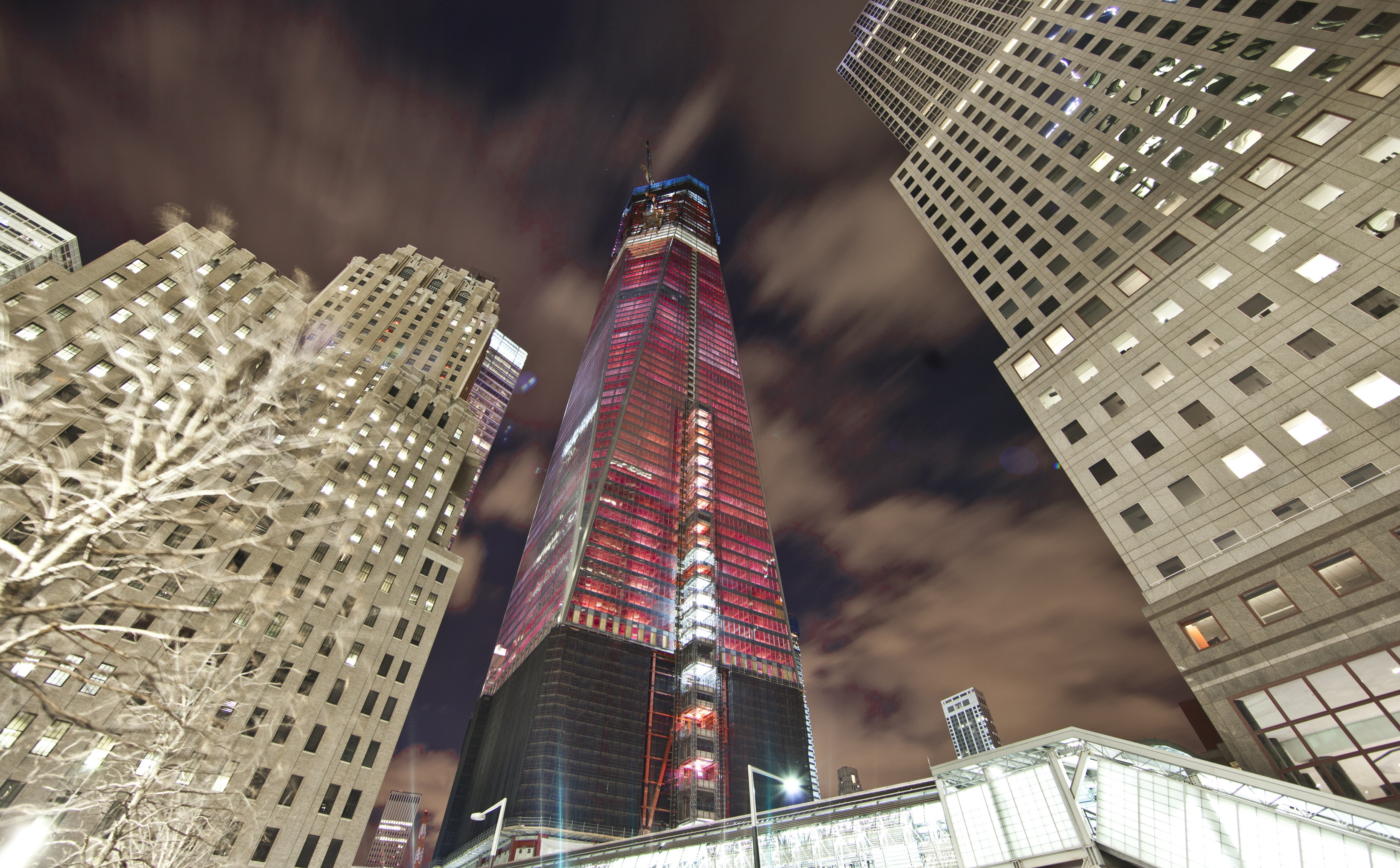night, trade, New York, Color, center, groundzero, world, timothydolan, domtower, one, red, Cardinal, worldtradecenter, newyorkcity, archbishop, 5K, United, HD Wallpaper