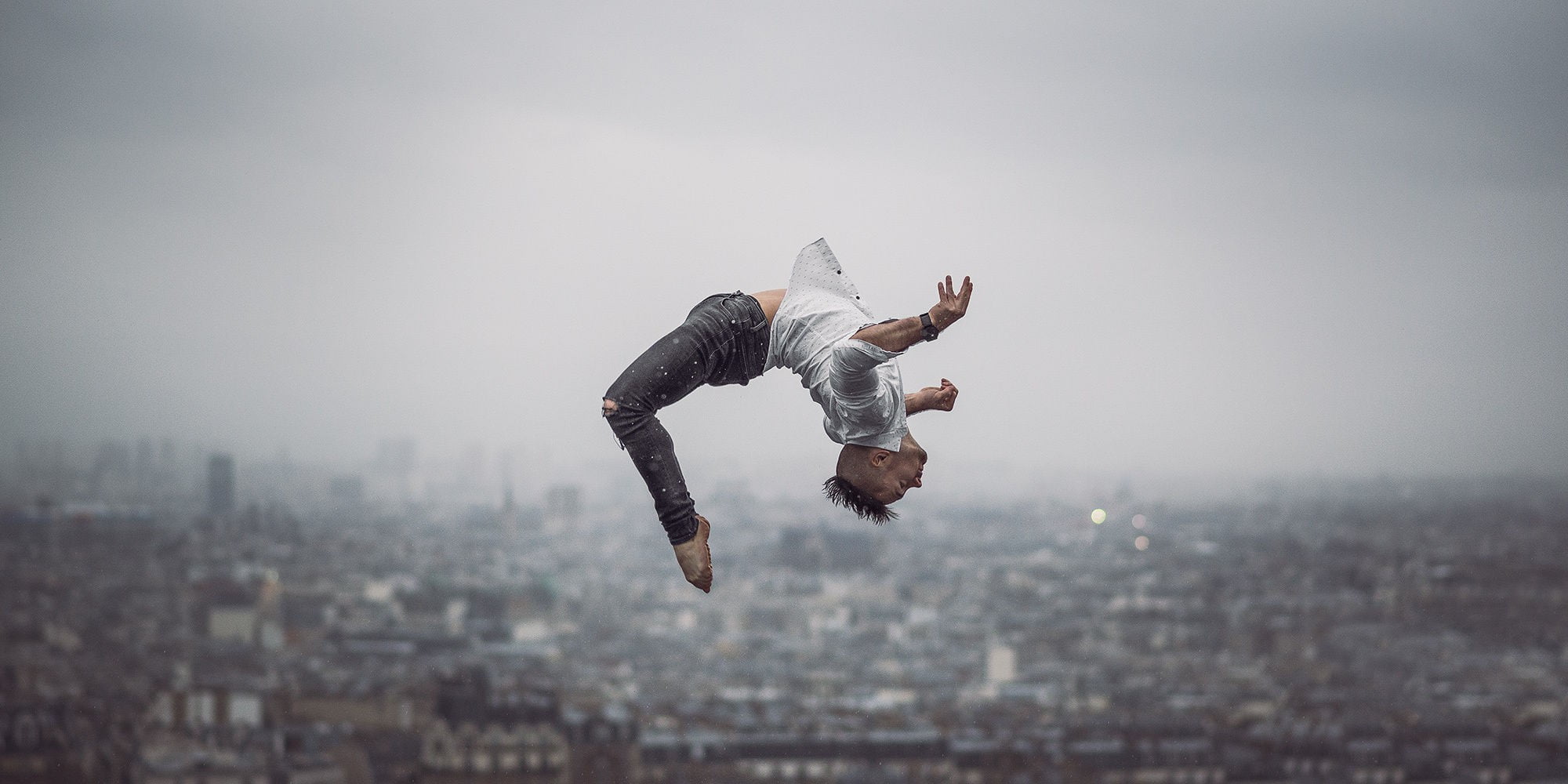 adult, freedom, young adult, black, flying, nature, sky, one person, cityscape, vitality, mid-air, buildings, outdoors, men, flipping, Paris, backflip, HD Wallpaper