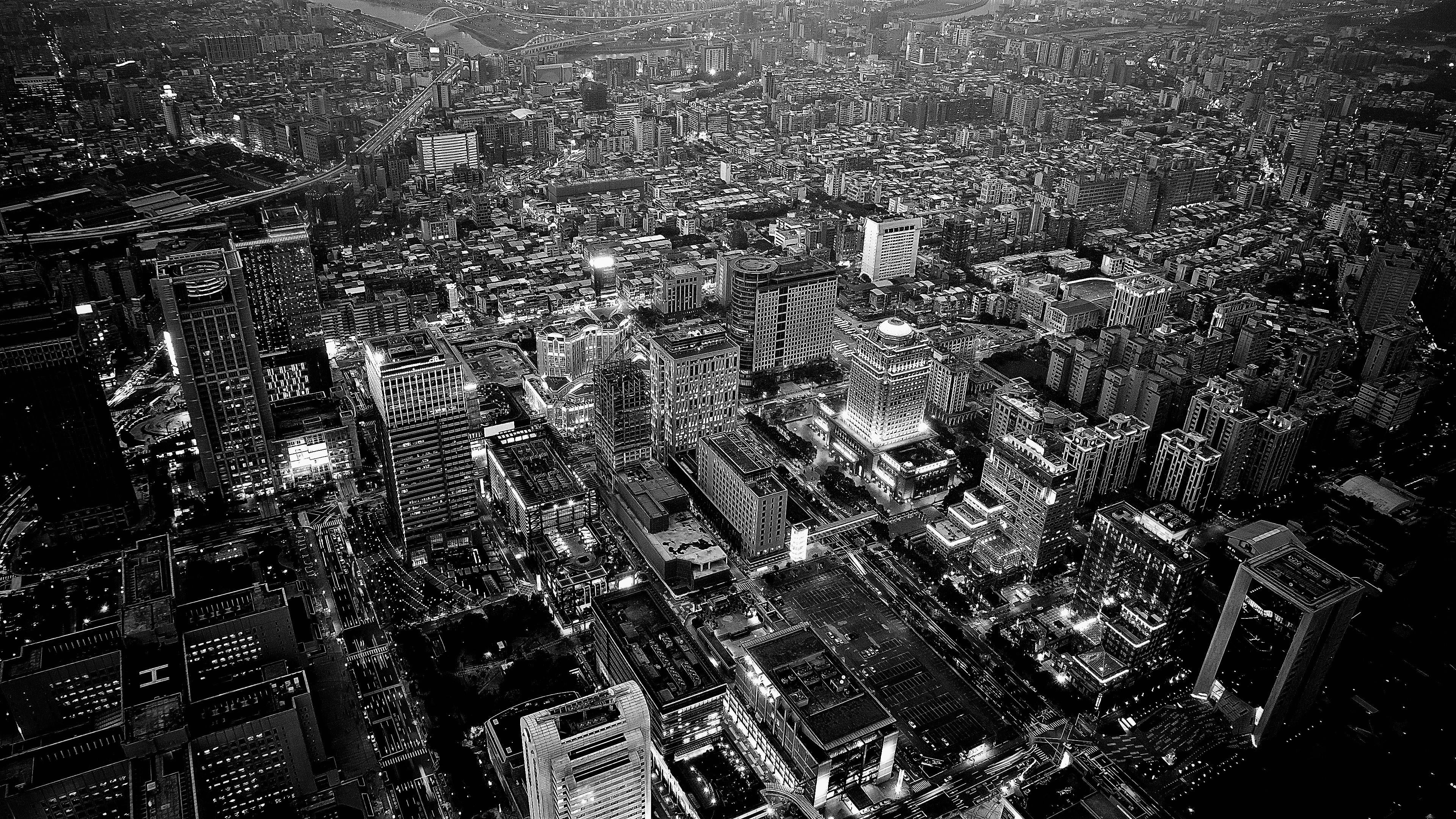4K, financial district, portland, high angle view, skyline, black and white, oregon, modern, nature, crowded, downtown, city, skyscraper, crowd, city life, HD Wallpaper