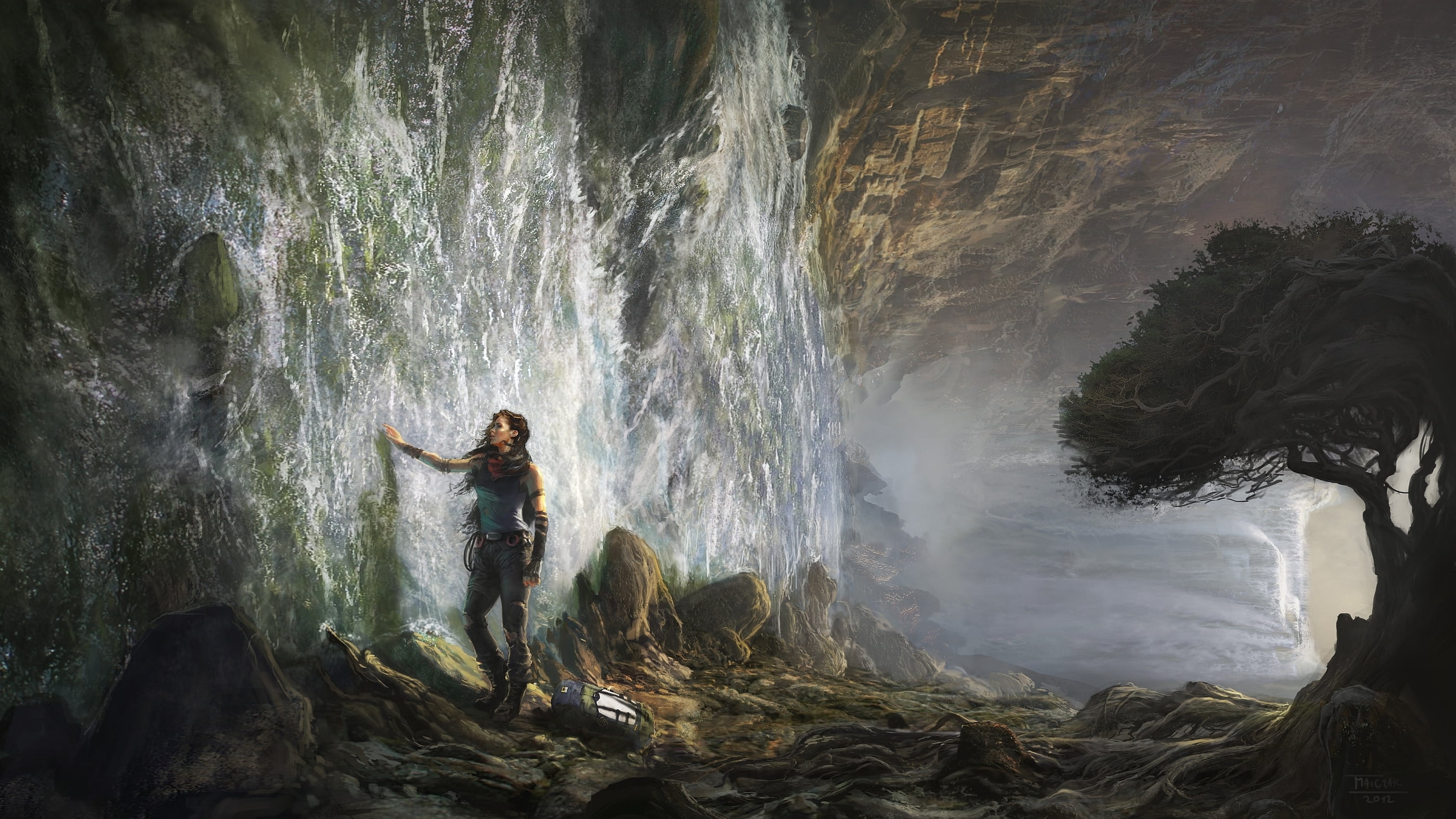 stream, landscape, water, flowing water, cliff, woman, human arm, adventure, travel, lifestyles, nature, women, 2K, river, illustration, rock - Object, HD Wallpaper