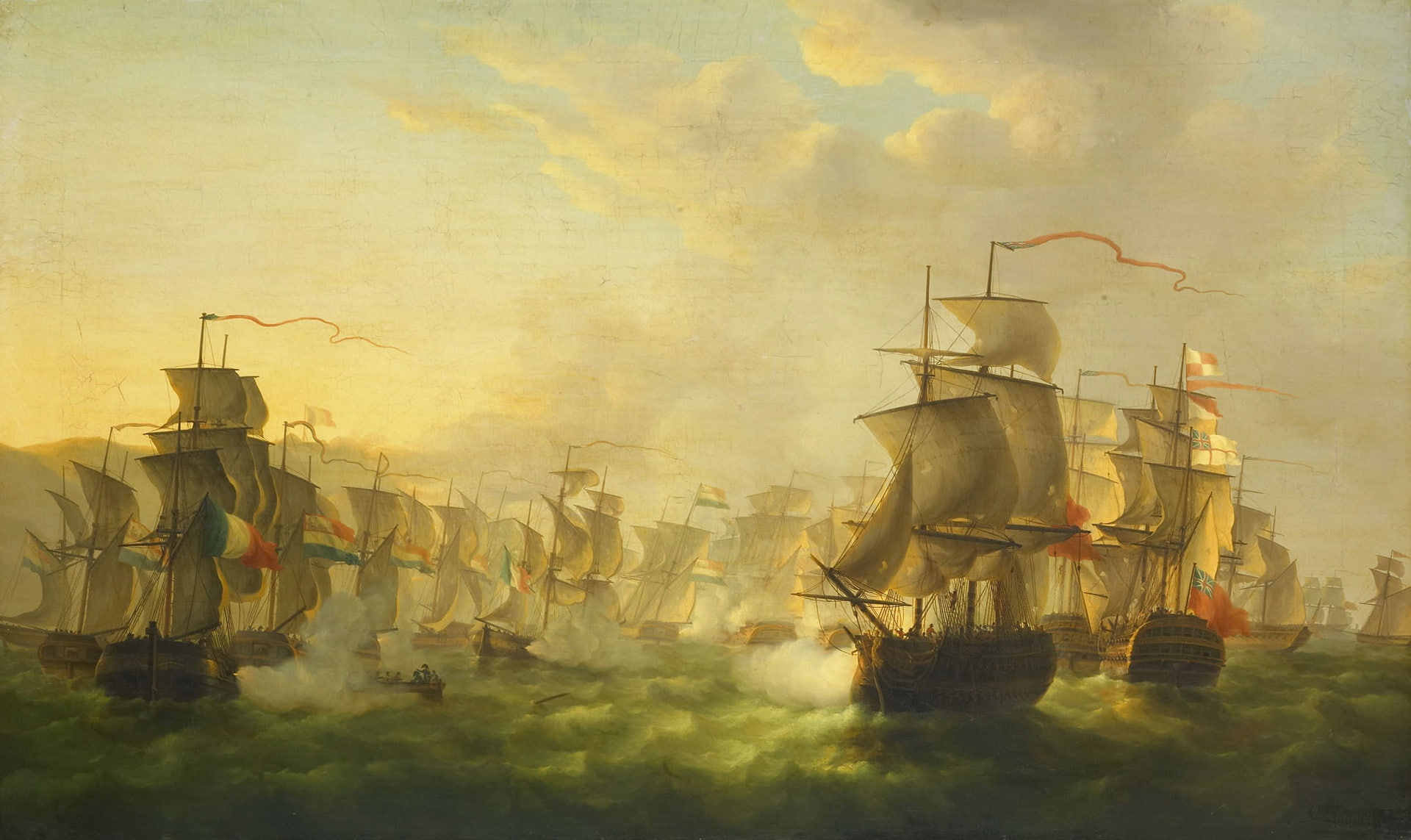 1080P, battle, The Martinus Schoeman, picture, The battle between the Dutch and the English fleet, oil, ship, HD Wallpaper