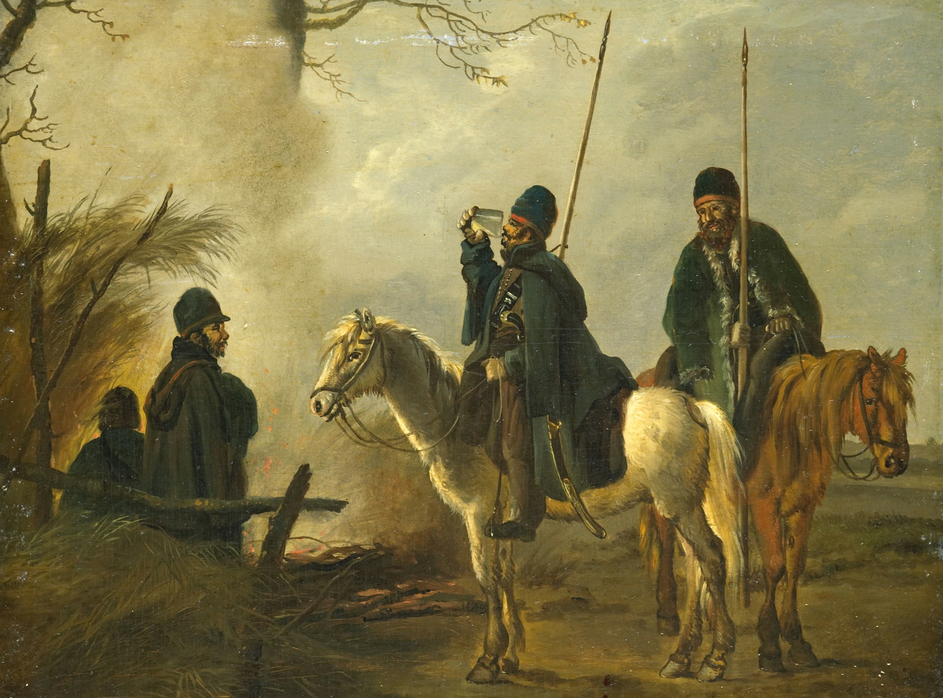 Pieter Gerardus van OS, 1080P, Cossack Outpost in 1813, oil, tree, picture, genre, HD Wallpaper