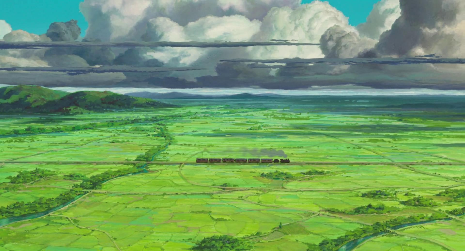 sky, 1080P, cloud - sky, non-urban scene, green color, landscape, rural scene, the wind rises, environment, outdoors, field, day, no people, agriculture, HD Wallpaper