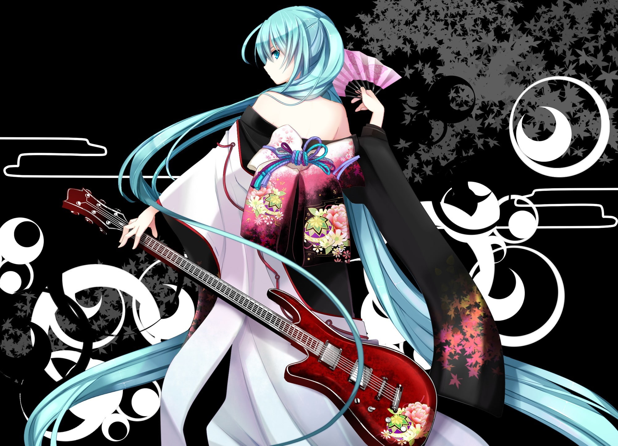 traditional clothing, kimono, guitar, Vocaloid, 1080P, HD Wallpaper