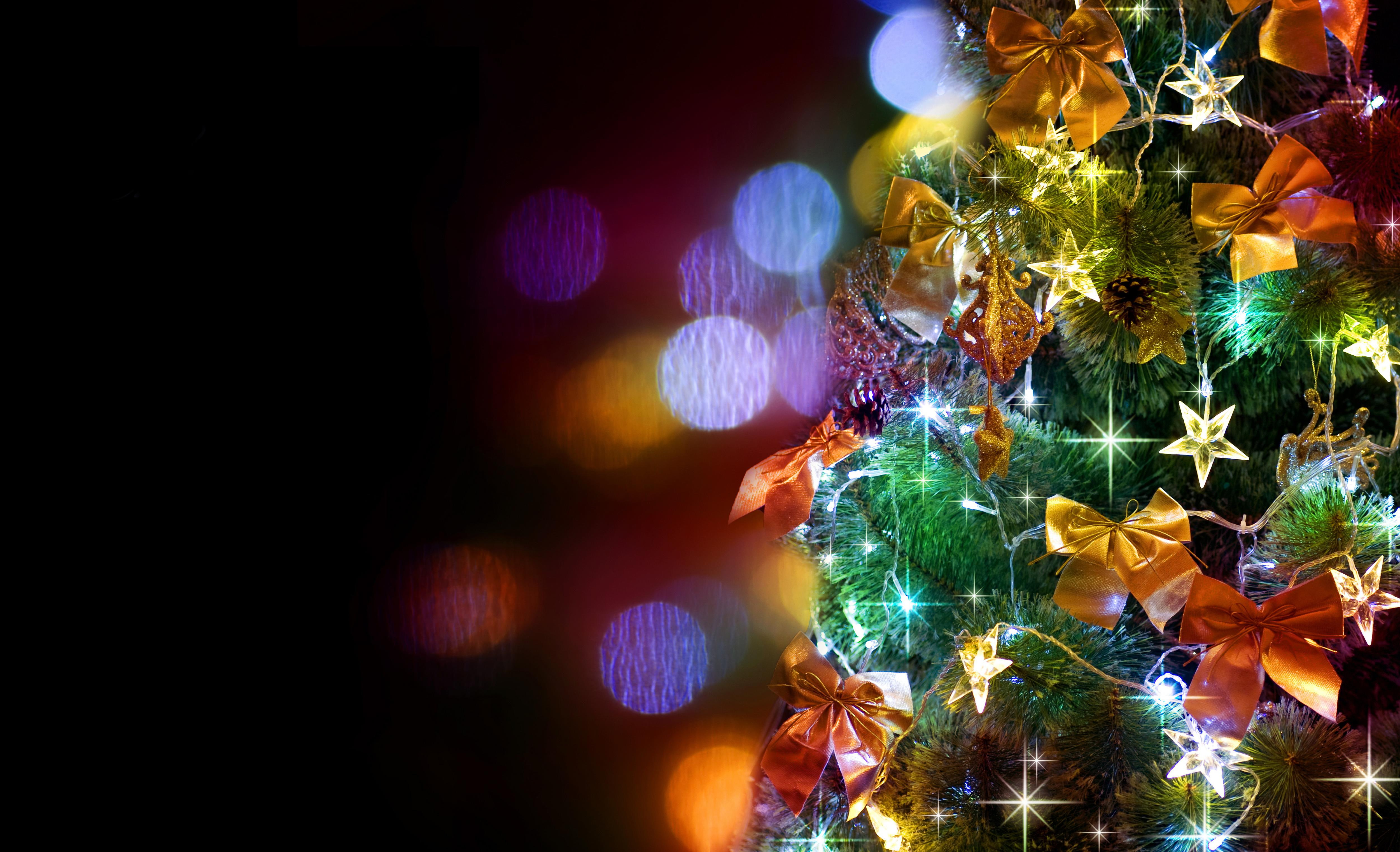 year, happy, ornaments, backgrounds, 4K, new year, christmas tree, new, garlands, patches, ribbons, HD Wallpaper