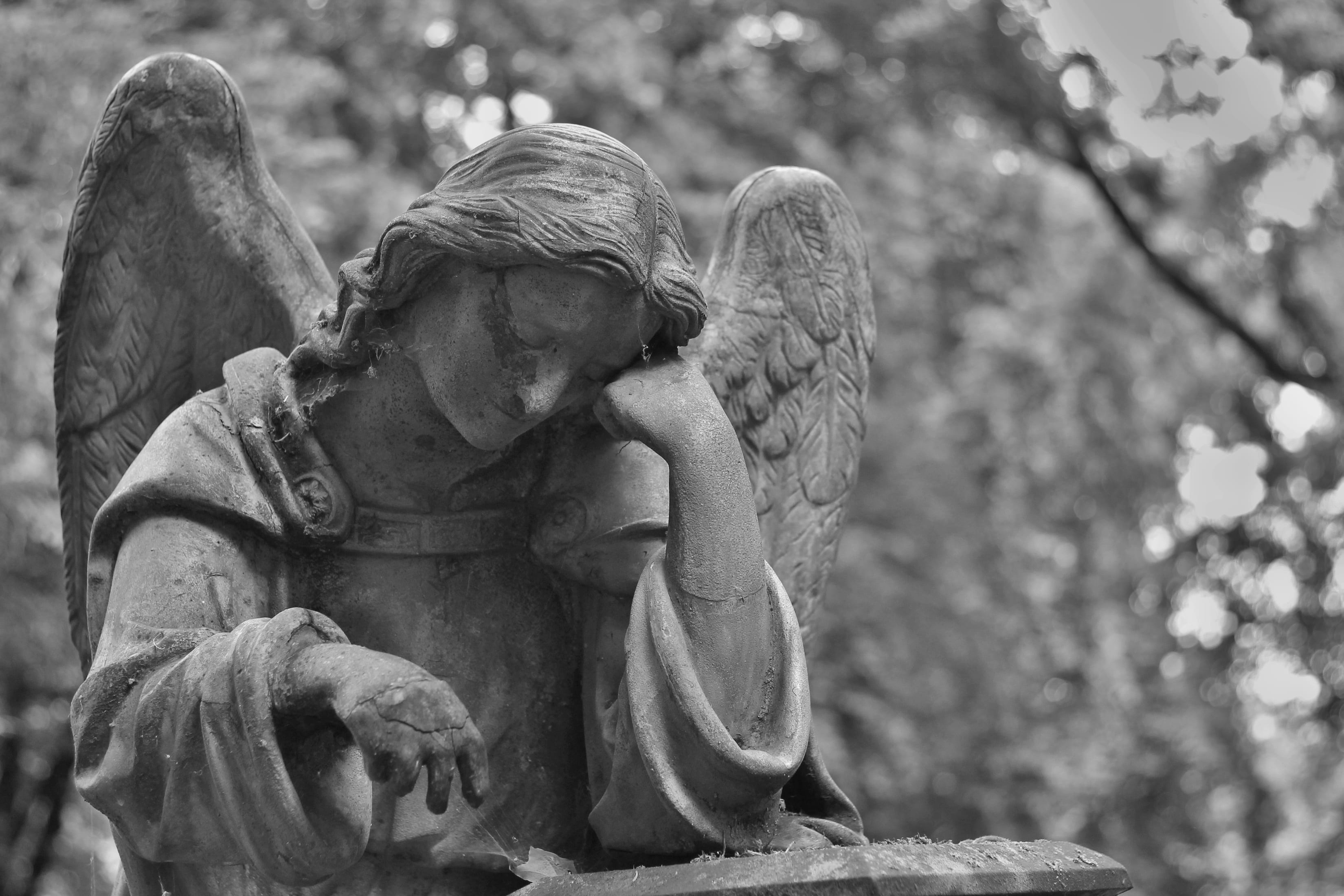 black and white, grayscale, human representation, tombstone, 2K, memory, hands, no people, photo, death, craft, representation, solid, focus on foreground, HD Wallpaper
