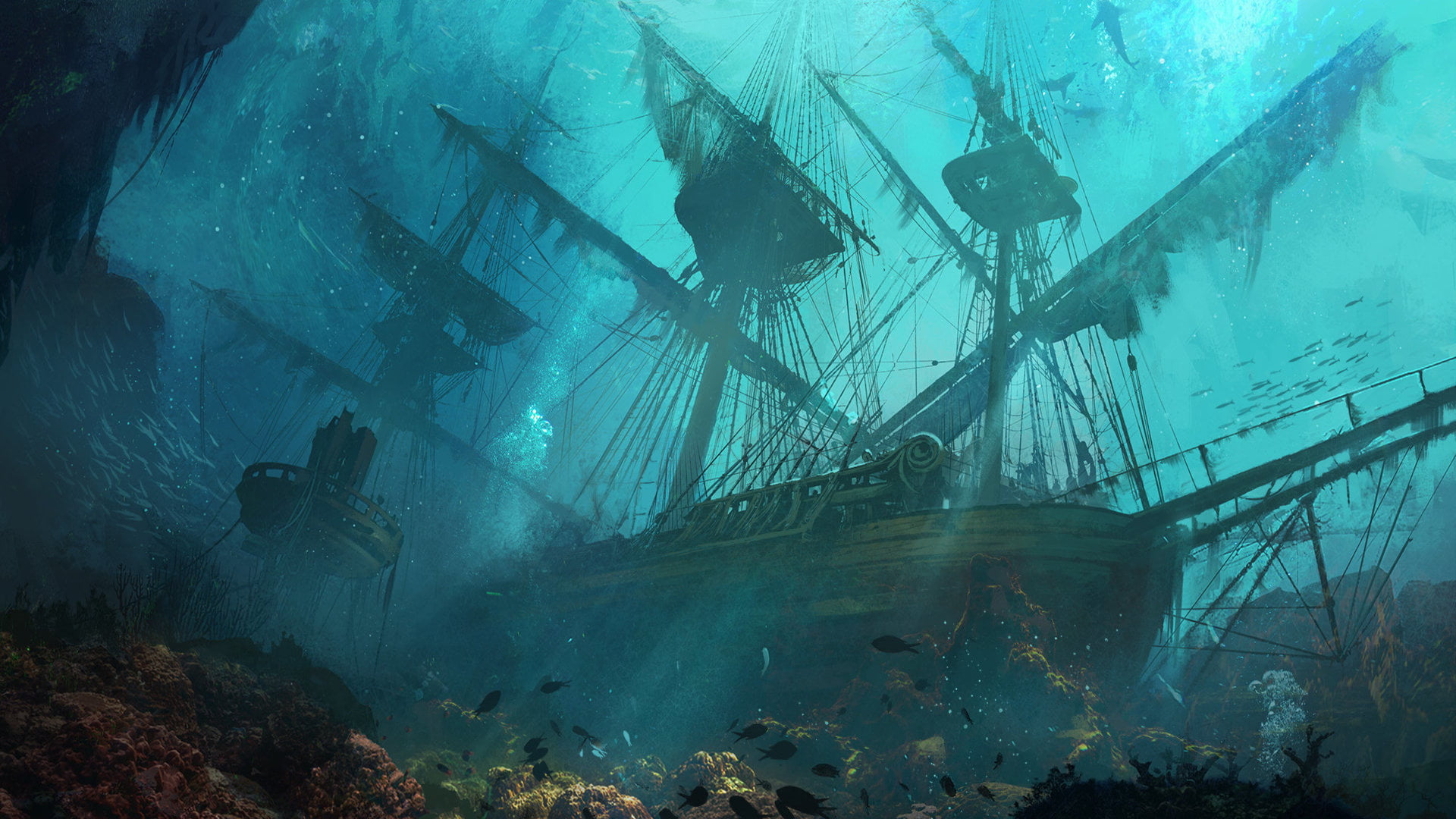 Assassins Creed, Wreck, Assassins Creed IV: Black Flag, Underwater, Ship, Fan Art, 1080P, HD Wallpaper