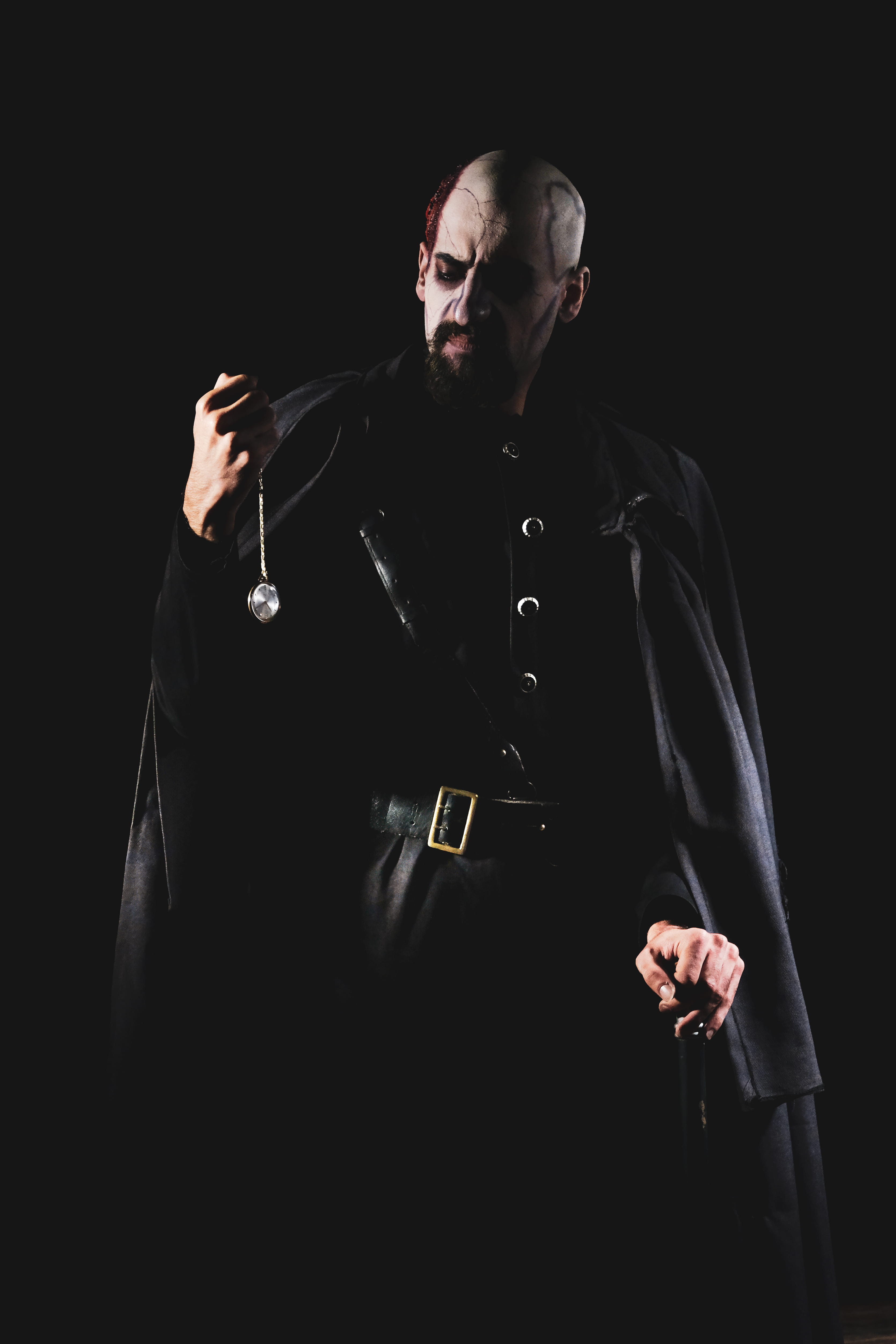 theatery, weapon, looking away, photo, mid adult men, devil, young adult, males, men, waist up, black background, evil, hand, holding, adult, man, godox, Phone HD Wallpaper