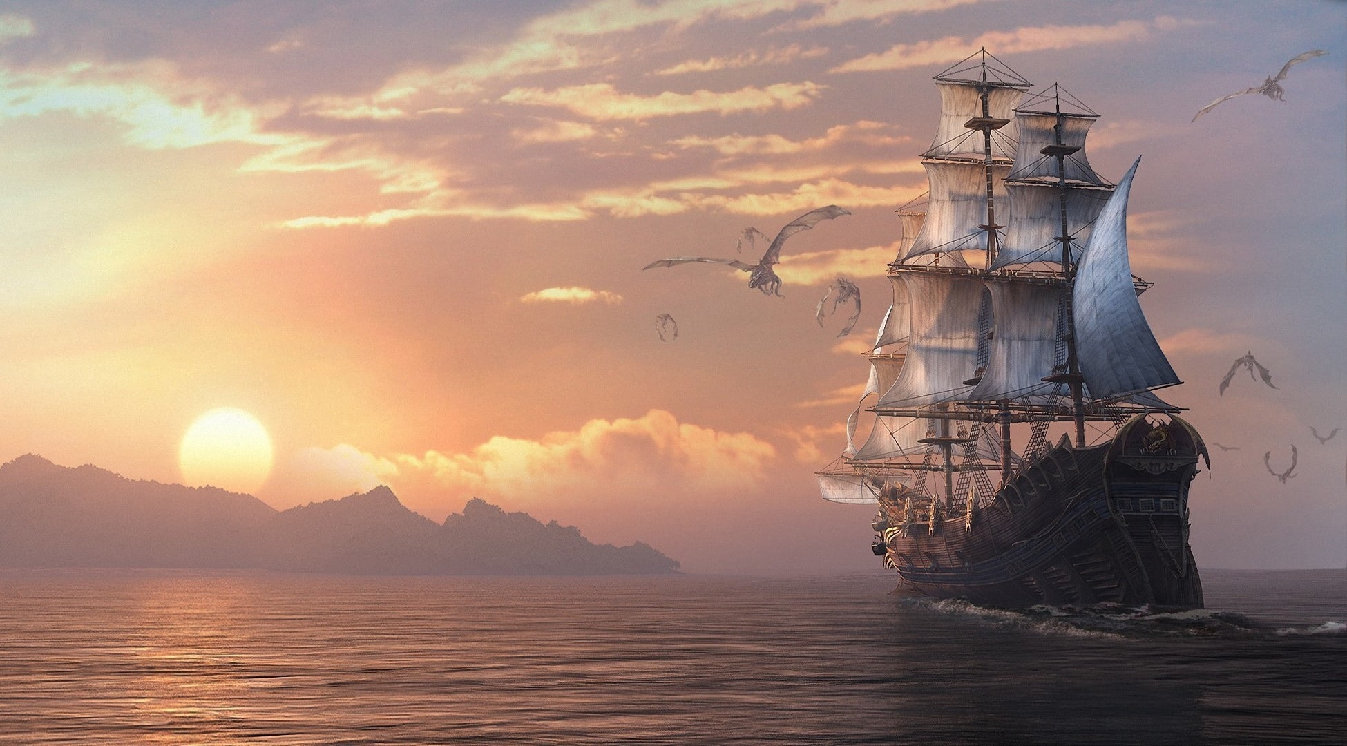 1080P, Sea, Dragon, Video Game, Ship, Dragon Eternity, HD Wallpaper