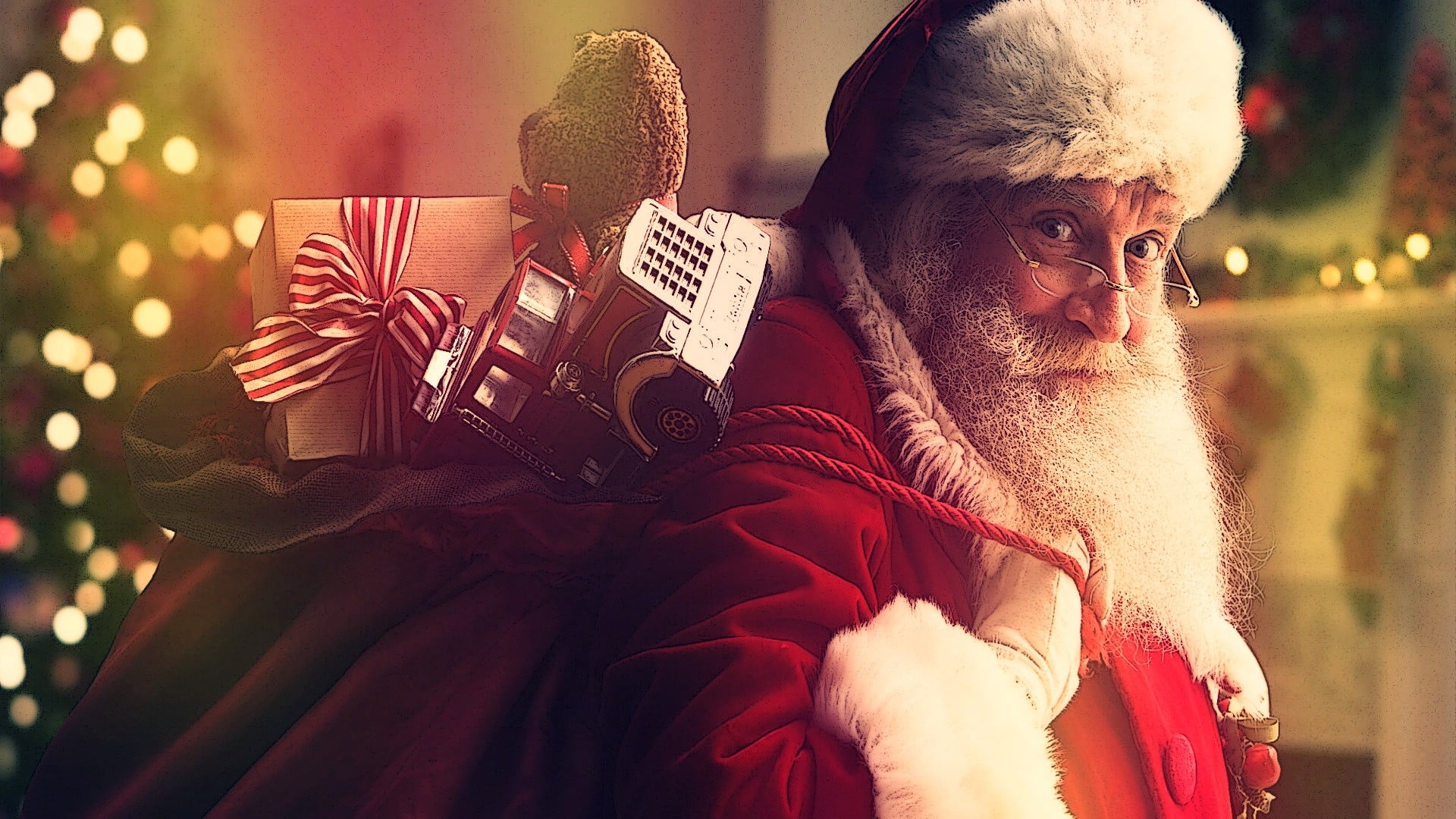 Santa Claus, people, lights, decoration, happiness, men, celebration, tree, beard, santa, males, holiday - event, facial hair, activity, claus, emotion, HD Wallpaper