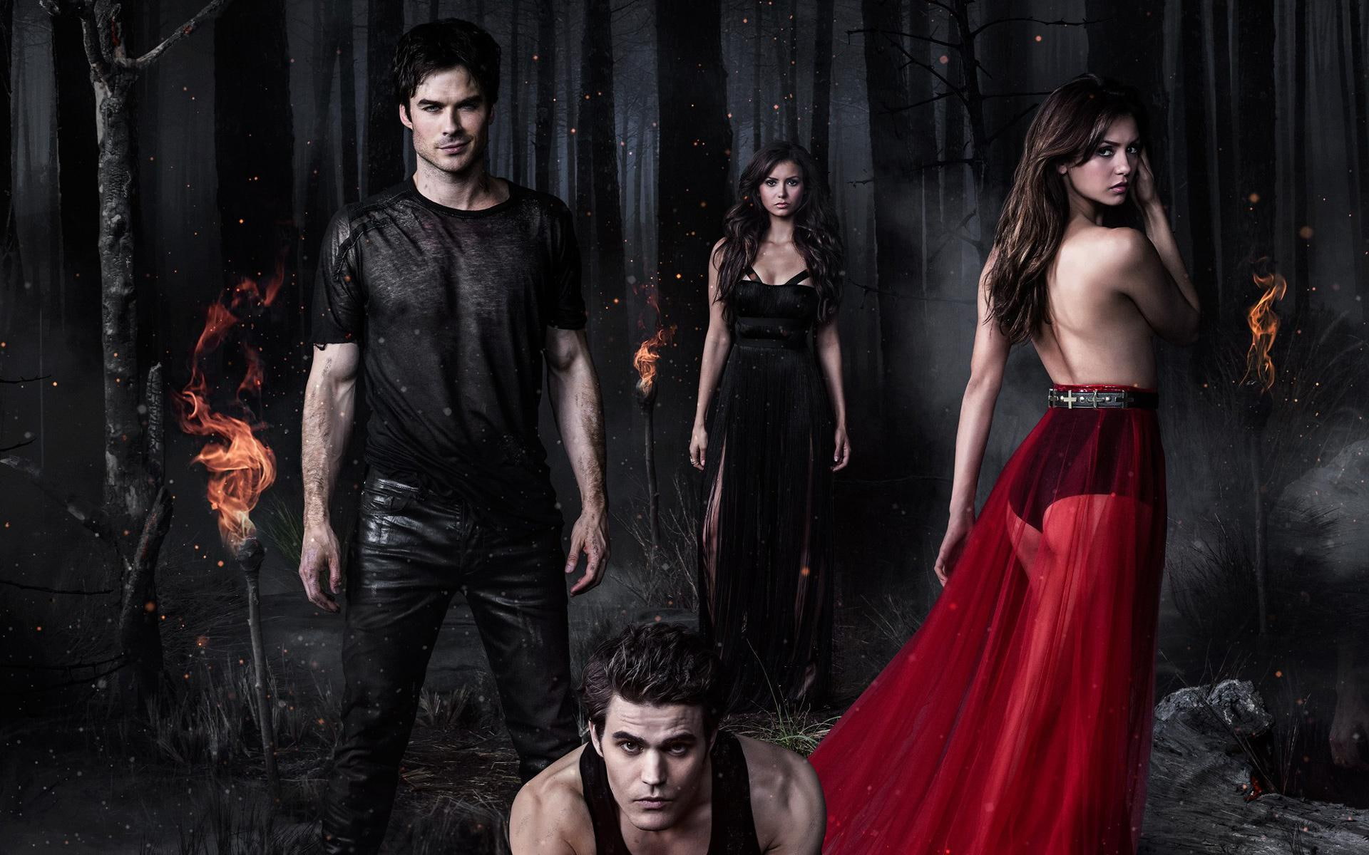 2013, s, neck, diaries, crew, black, season, men, 1080P, vampire, pants, shirt, t, HD Wallpaper