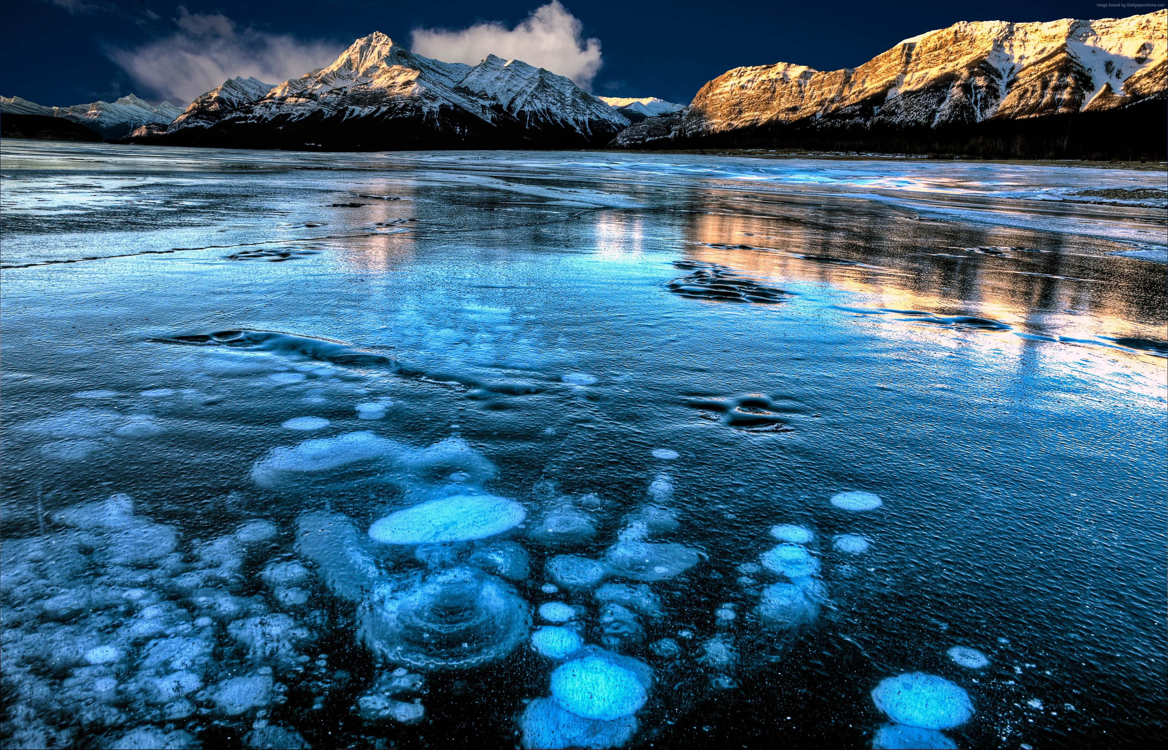 ice, Canada, 4K, mountain, Abraham Lake, 4K, HD Wallpaper
