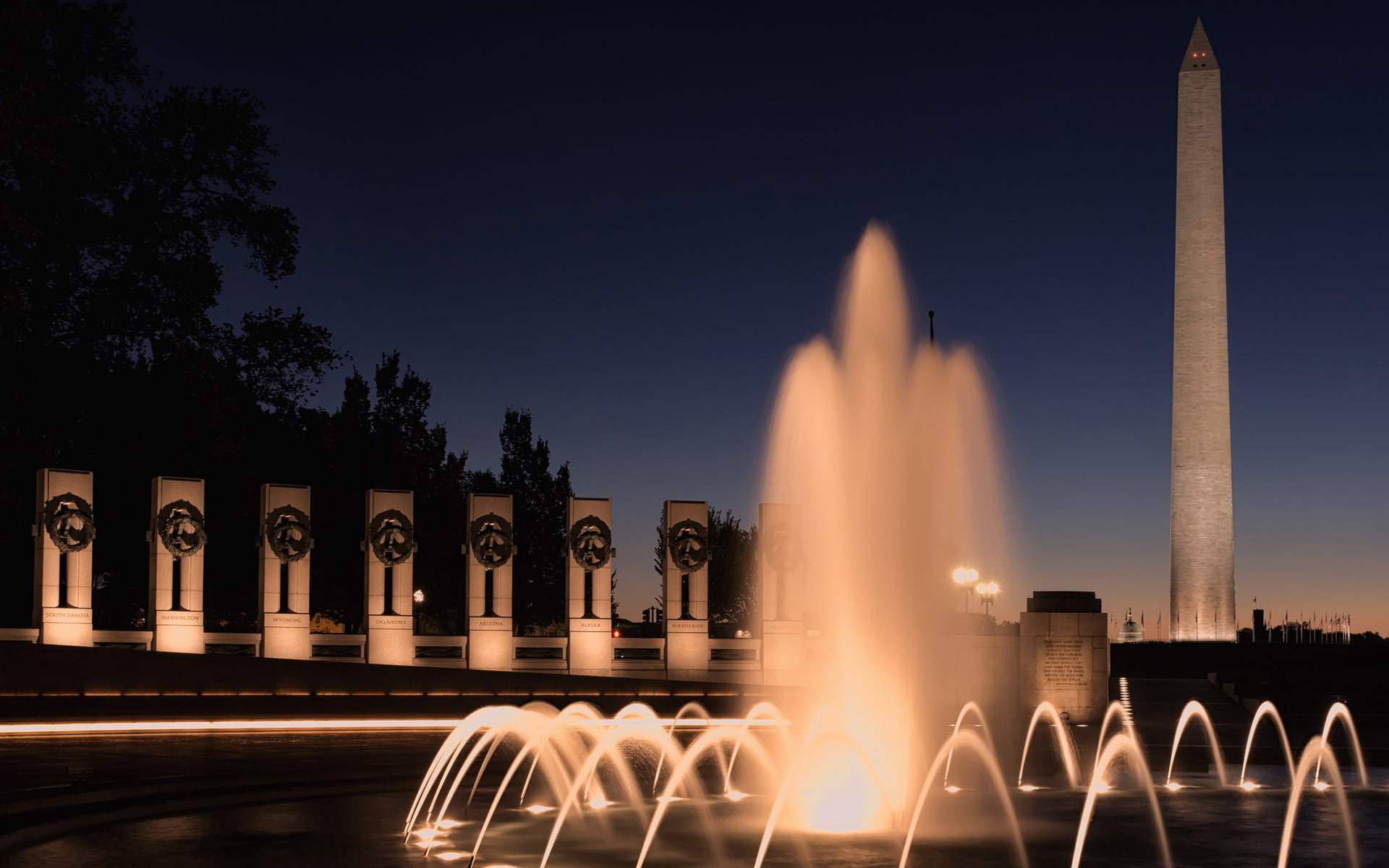 fountain, 1080P, monument, cityscape, hd, washington, dc, night, HD Wallpaper