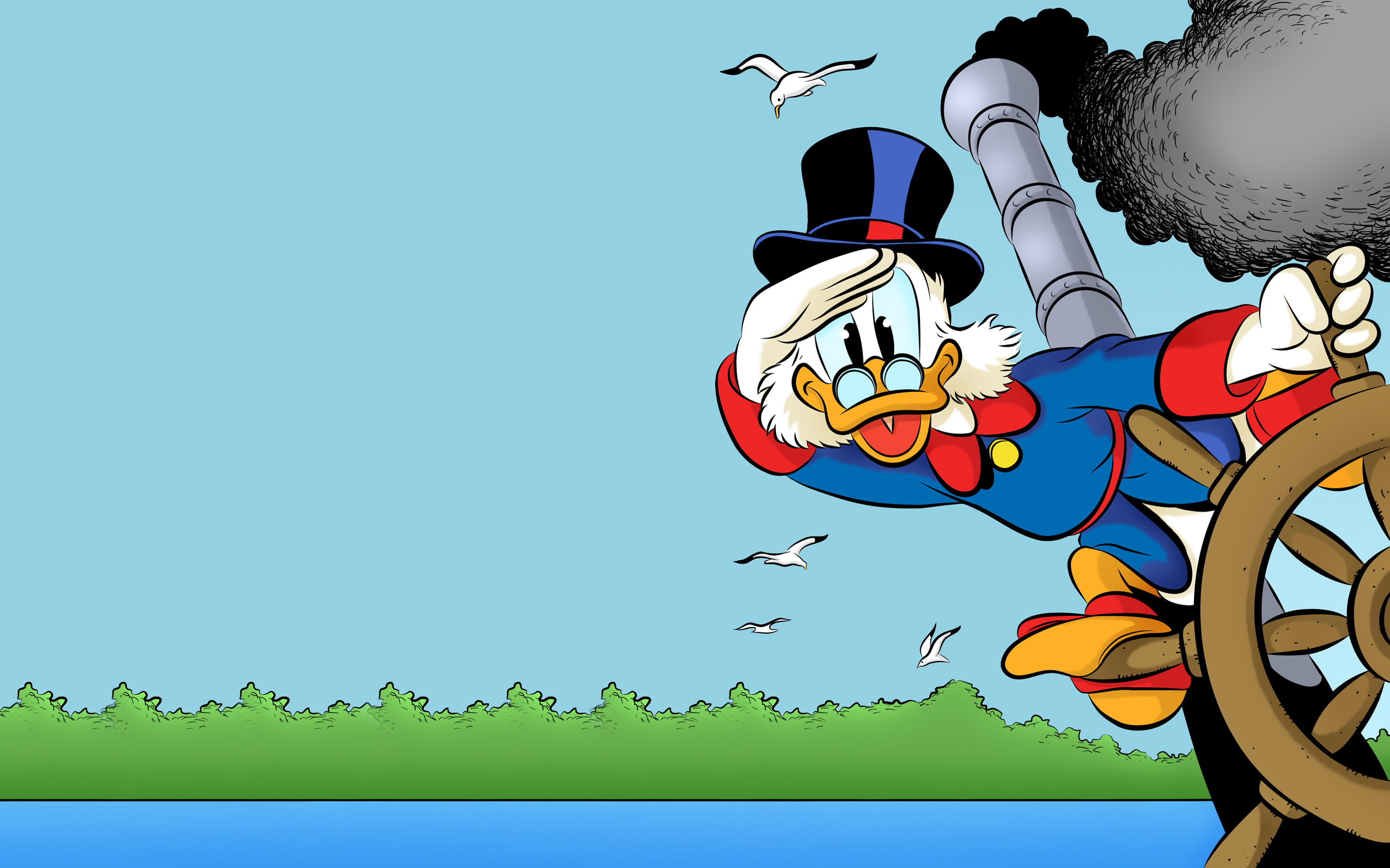 Scrooge McDuck, no people, water, animals in the wild, computer Graphic, low angle view, humor, clear sky, duck, creativity, sky, copy space, 2K, nature, HD Wallpaper