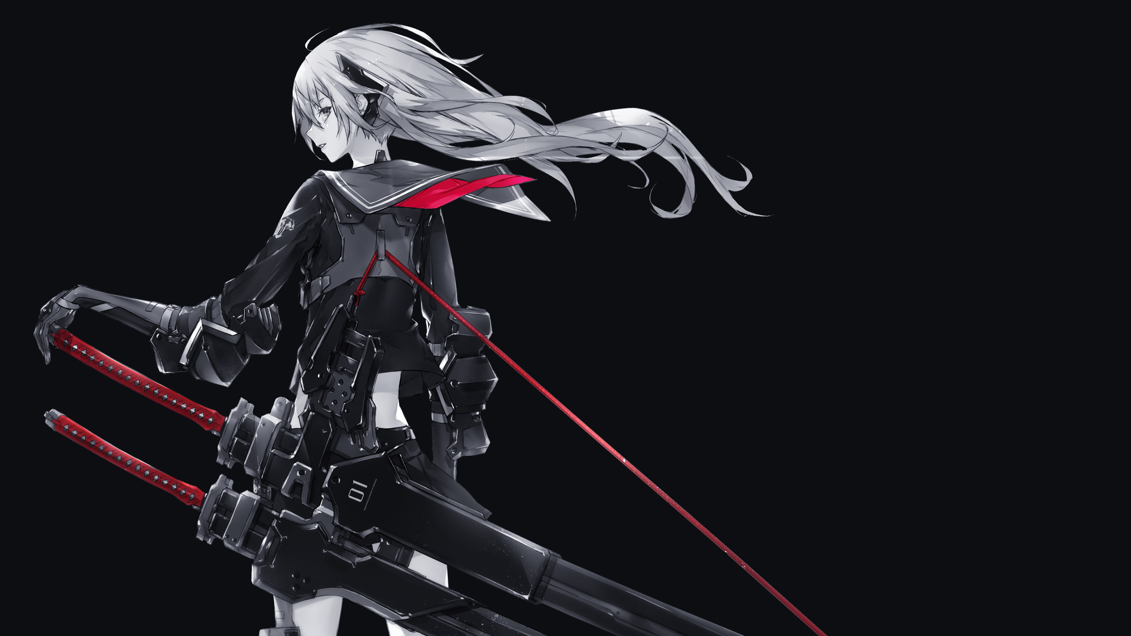 4K, Katana girl, 4K, Anime girl, HD Wallpaper