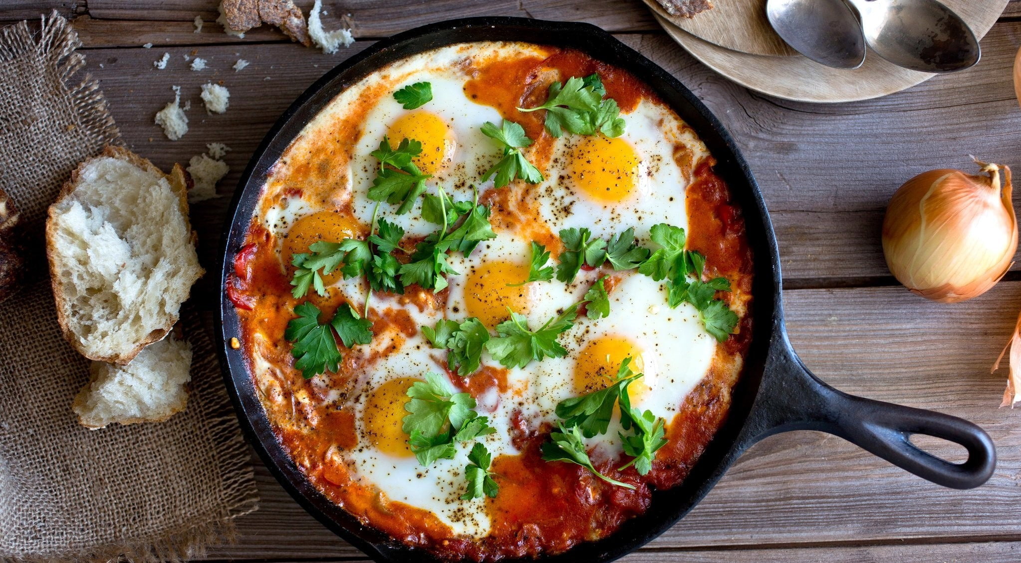 herb, egg, omelet, directly above, food and drink, dairy product, household equipment, ready-to-eat, vegetable, freshness, cooking pan, breakfast, food, HD Wallpaper