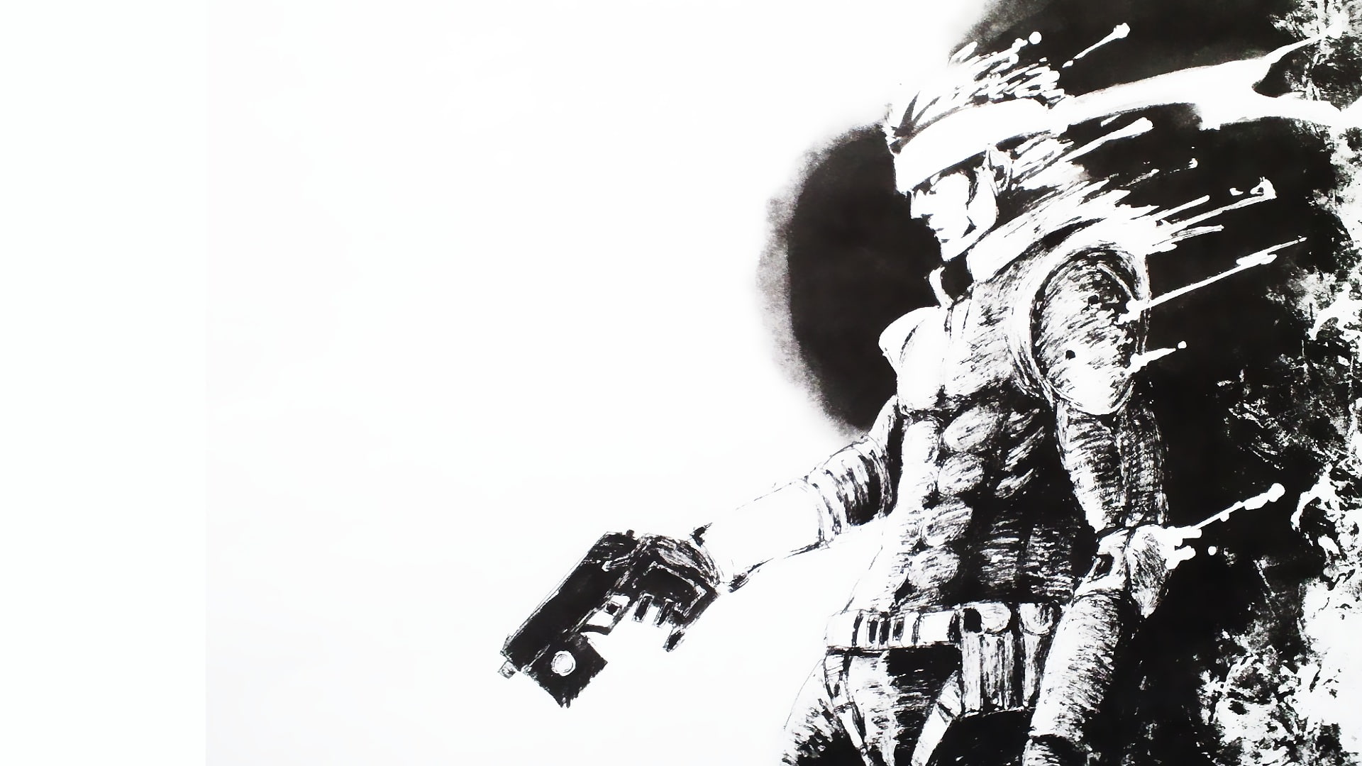 metal, gear, 1080P, hd, sketch, solid, bw, white, drawing, video games, HD Wallpaper