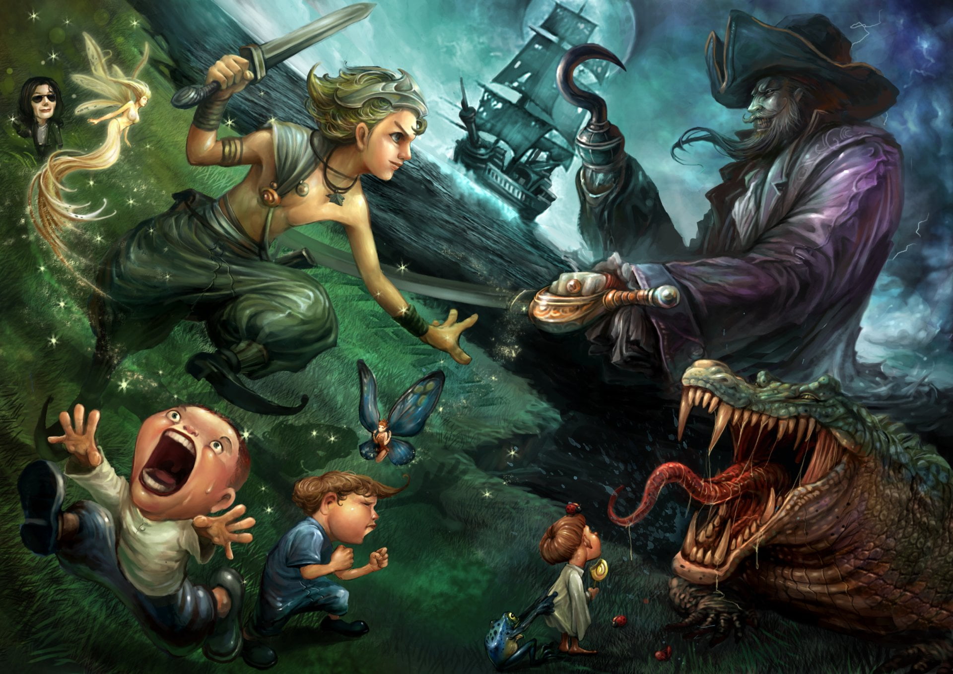 bird, vertebrate, animal wildlife, people, marine, animals in the wild, young adult, paint, Movie, hairstyle, adult, painted, Peter Pan (1953), art and craft, HD Wallpaper