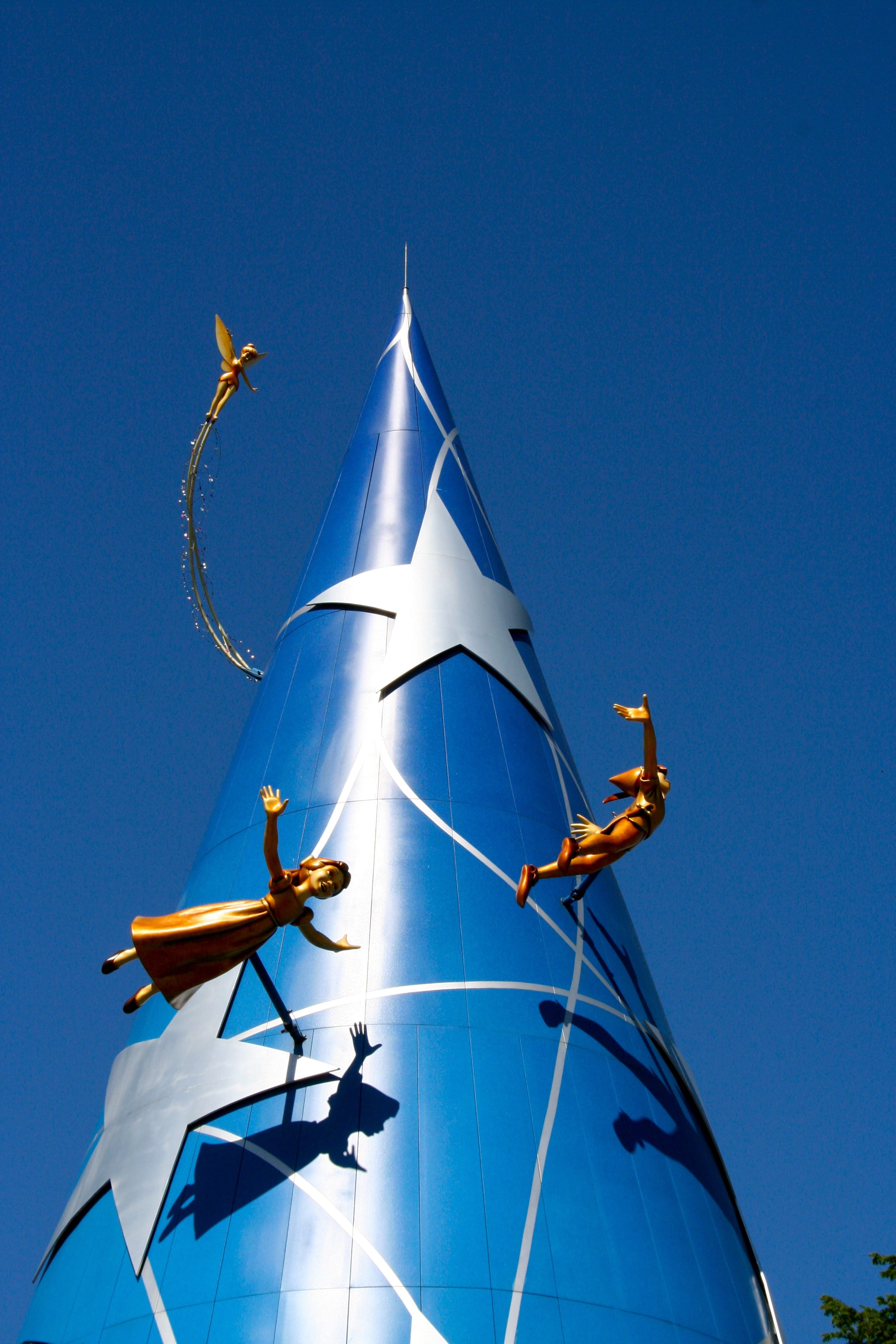 nature, disney, building, built structure, heaven, architecture, blue, low angle view, sailboat, no people, building exterior, peter pan, blue sky, nautical vessel, Phone HD Wallpaper